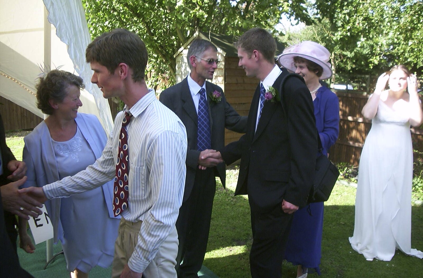 The Boy Phil shakes his dad's hand from Claire and Paul's Wedding and The BBs, Thrandeston and Brome, Suffolk - 4th September 2004