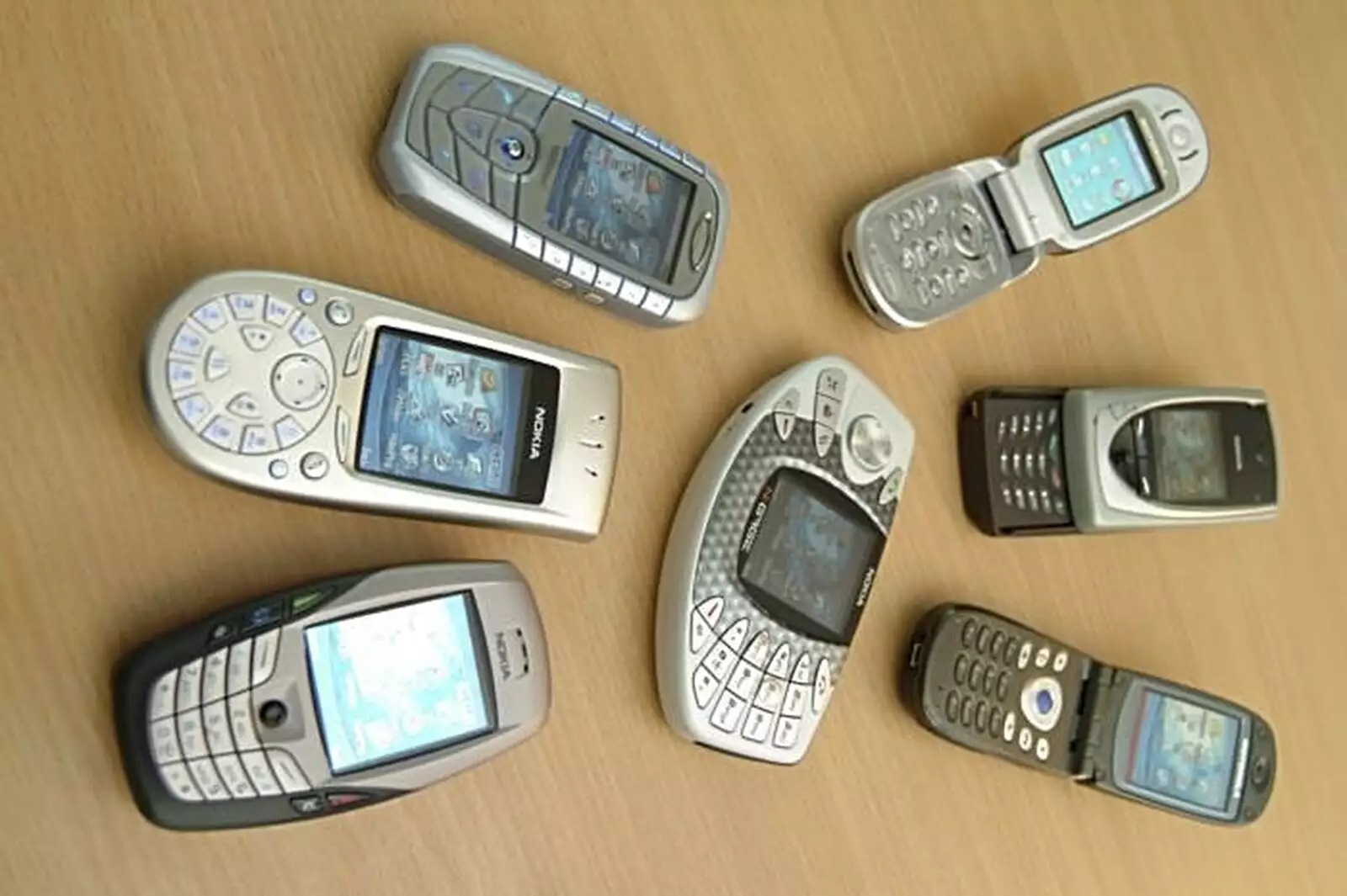 An array of mostly-Nokia phones, from A 3G Lab/Trigenix Miscellany, Matrix House, Cambridge - 25th September 2004