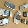 An array of mostly-Nokia phones, A 3G Lab/Trigenix Miscellany, Matrix House, Cambridge - 25th September 2004