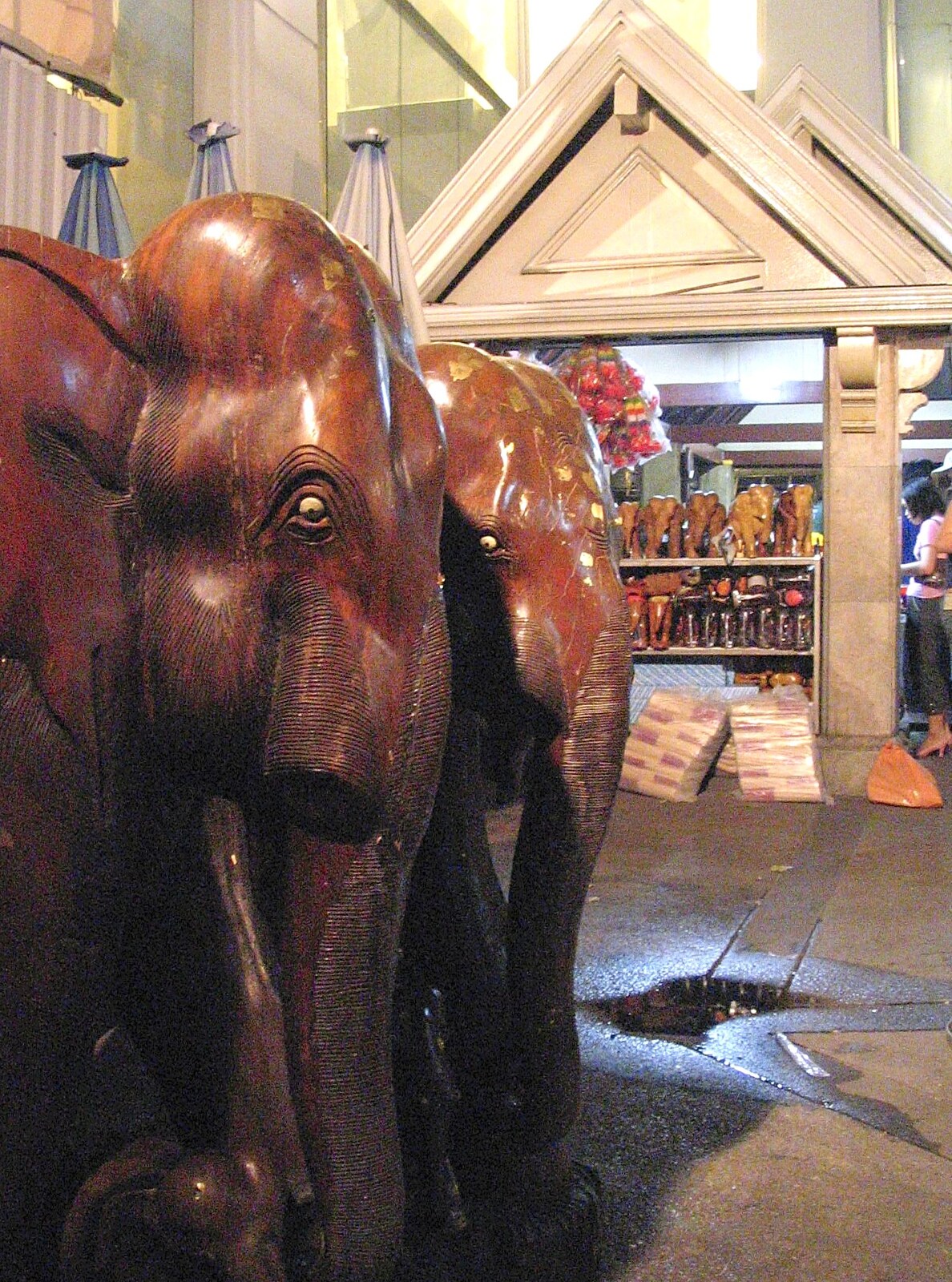 Wooden elephants with gold foil on their heads from A Working Trip to Bangkok, Thailand - 2nd October 2004