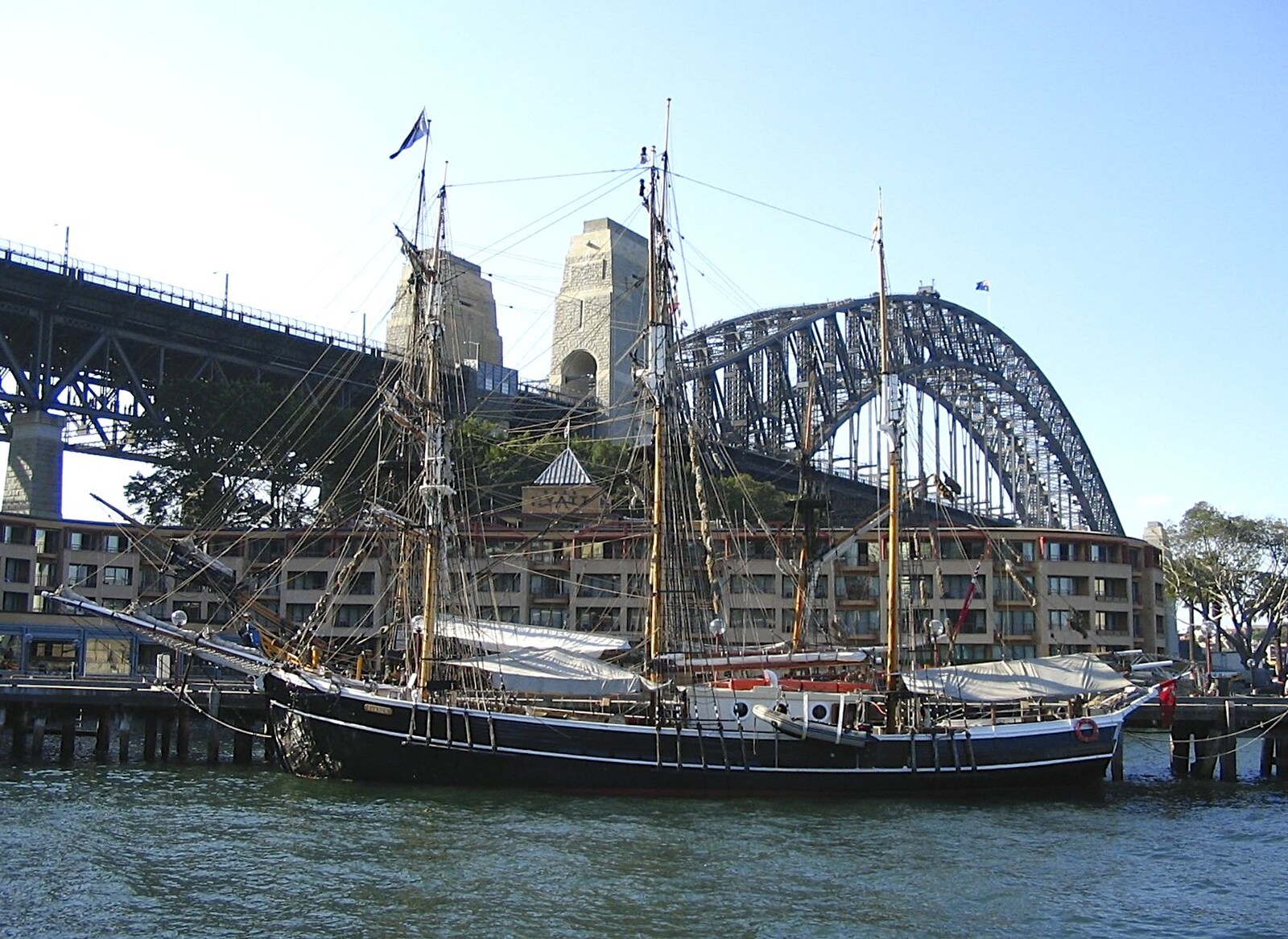 A tall ship by the Harbour Bridge from Sydney, New South Wales, Australia - 10th October 2004