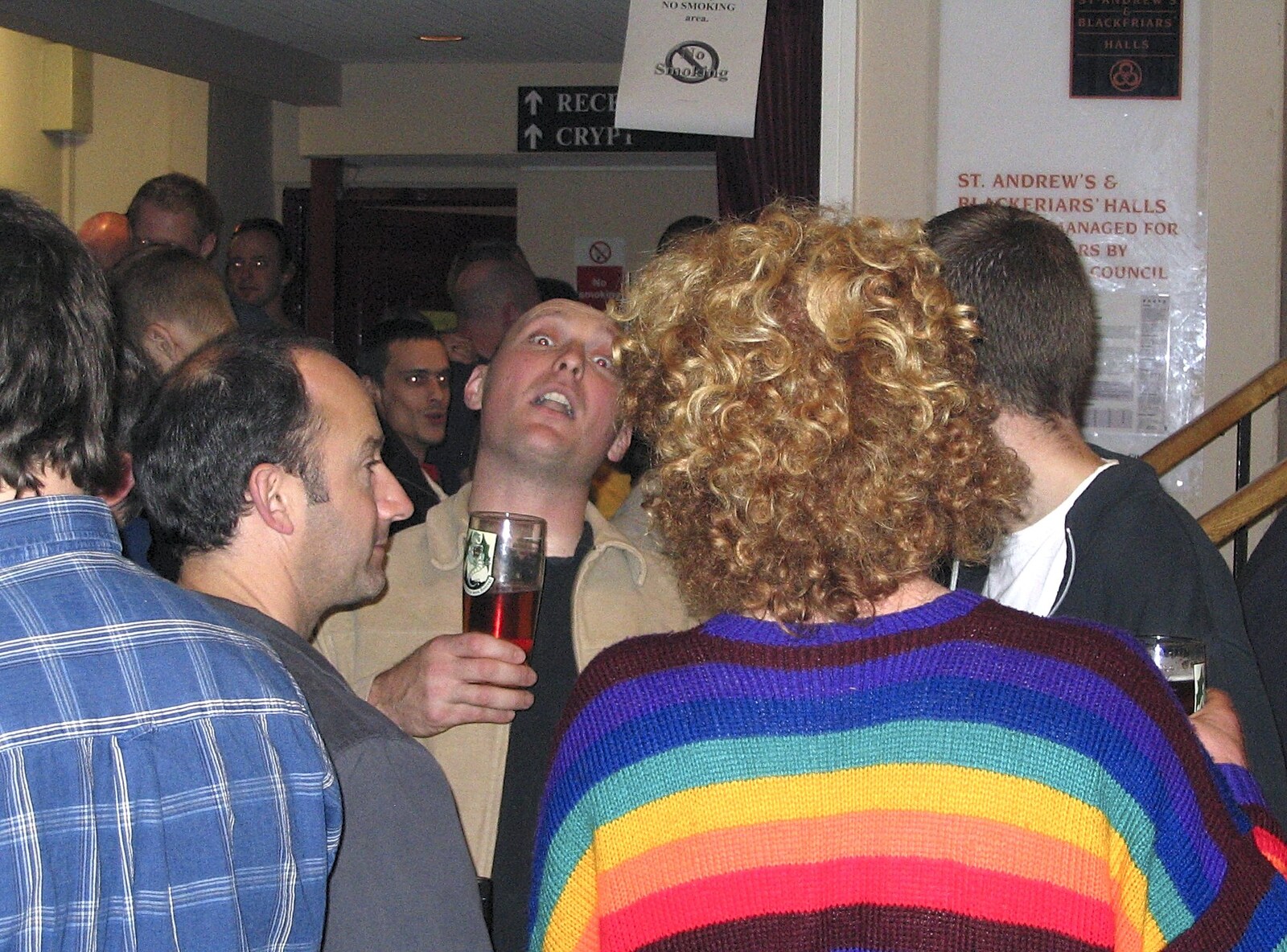 Gov looks over Wavy's rainbow jumper from The Norfolk and Norwich Beer Festival, St. Andrew's Hall, Norwich - 27th October 2004