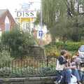 A family eats snacks by the town sign, Feeding the Ducks, a Diss and Norwich Miscellany - 7th November 2004