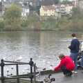 Someone feeds a pigeon on the fishing pontoon, Feeding the Ducks, a Diss and Norwich Miscellany - 7th November 2004