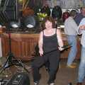 Jo plays air guitar on a mic stand, The BBs' Last-Ever Gig at The Cider Shed, Banham, Norfolk - 19th November 2004