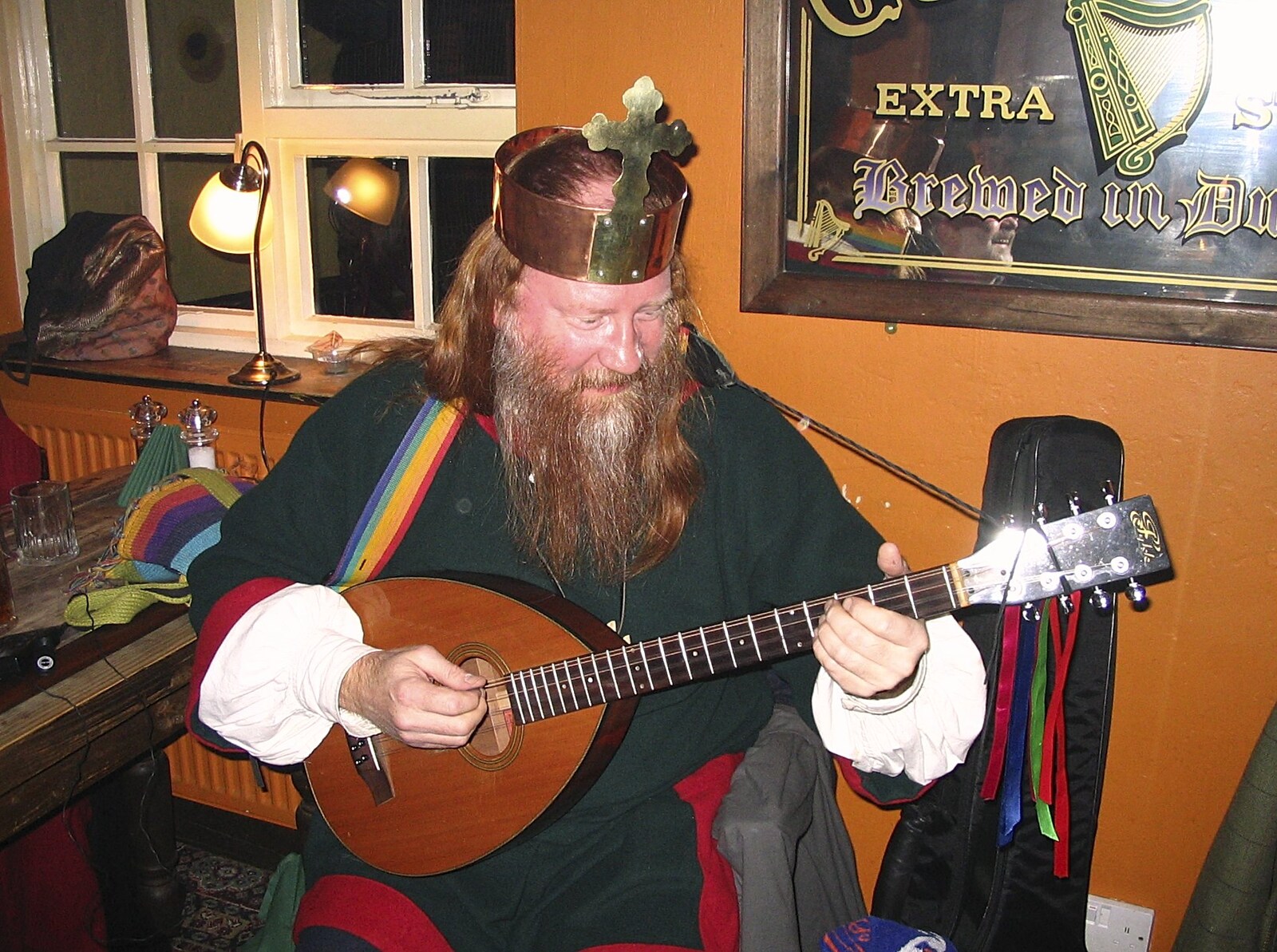Some dude with a crown on plays the mandolin from The Hoxne Swan Beer Festival, Hoxne, Suffolk - 20th November 2004