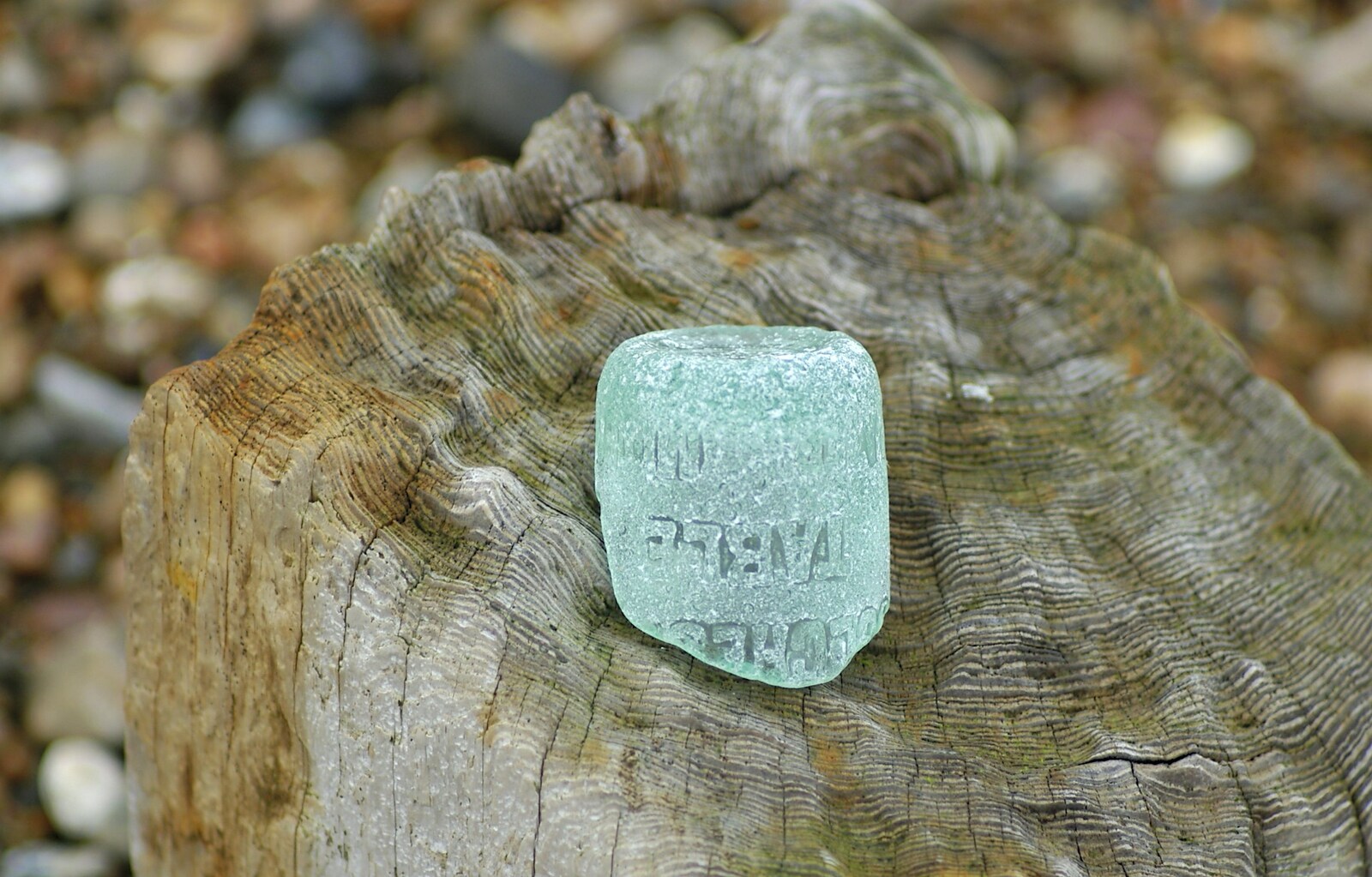 A nice piece of eroded glass on a wooden stump from A Trip to East Lane, Bawdsey, Suffolk - 28th November 2004