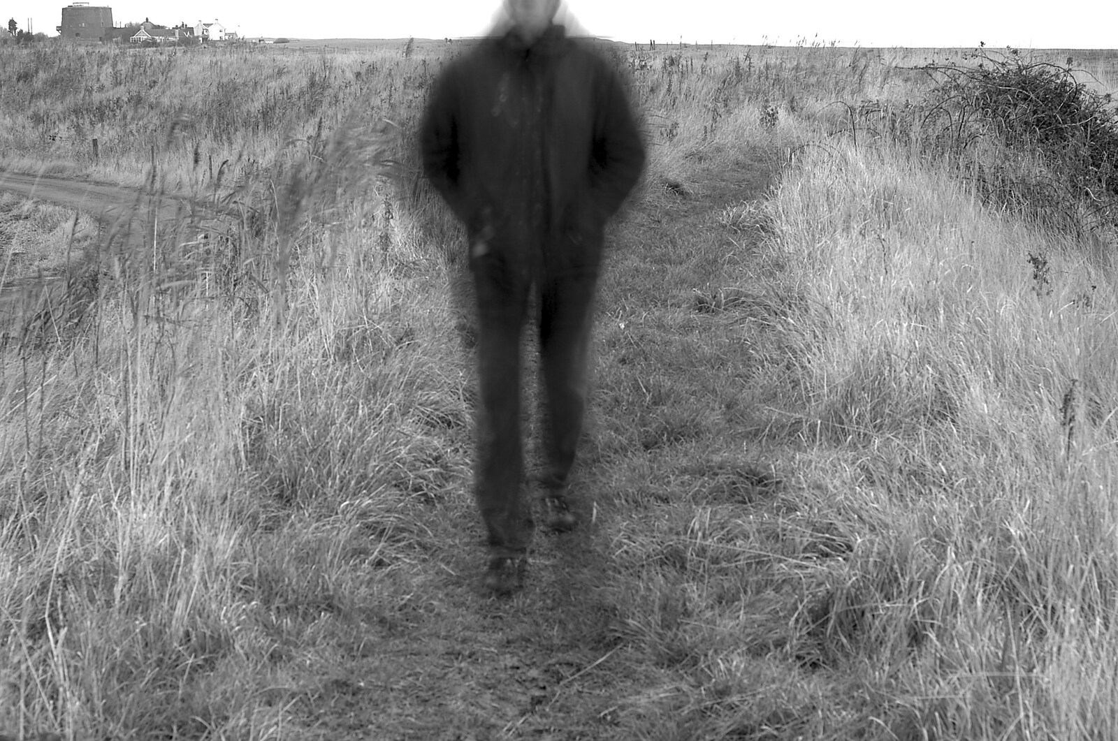 The ghost of DH roams along the footpath from A Trip to East Lane, Bawdsey, Suffolk - 28th November 2004