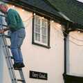 Roger's up a ladder, installing lights, Christmas Lights and St. Mary's Church, Diss, Norfolk - 29th November 2004