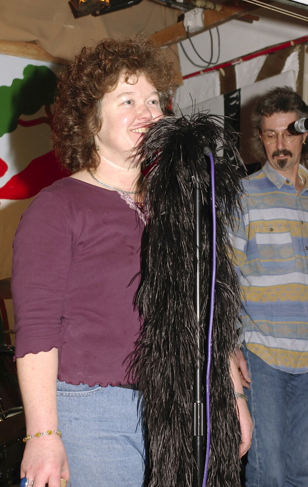Jo is almost covered by a feather boa from The BBs do Bressingham and a Night in Elsworth, Norfolk and Cambridge - 17th December 2004