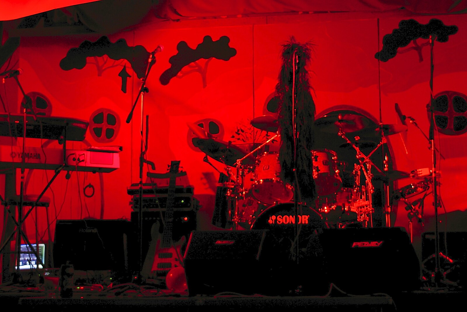The stage in red light from The BBs do Bressingham and a Night in Elsworth, Norfolk and Cambridge - 17th December 2004