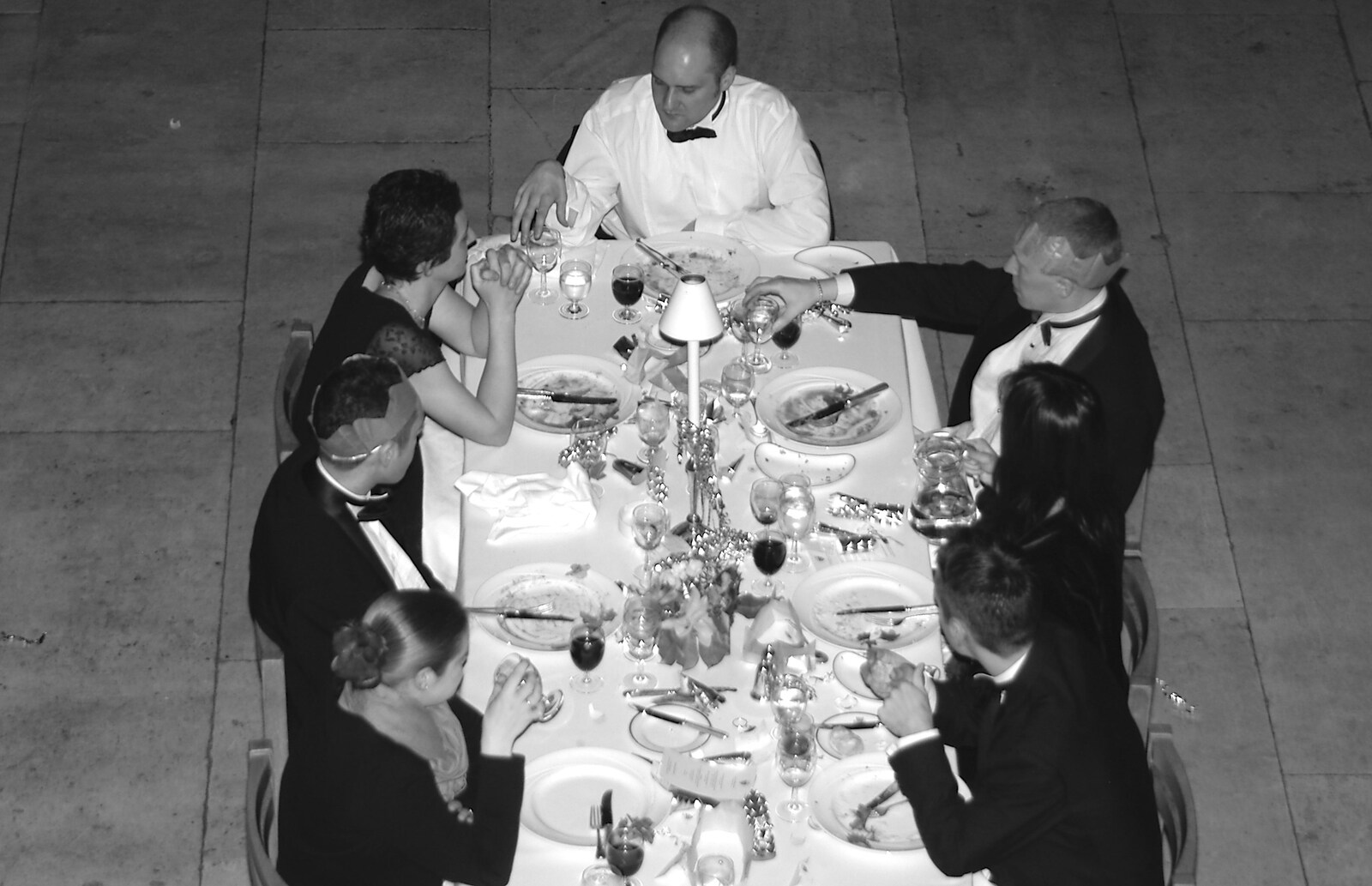 F-dudes's table from Qualcomm Cambridge's Christmas Do, King's College, Cambridge - 22nd December 2004