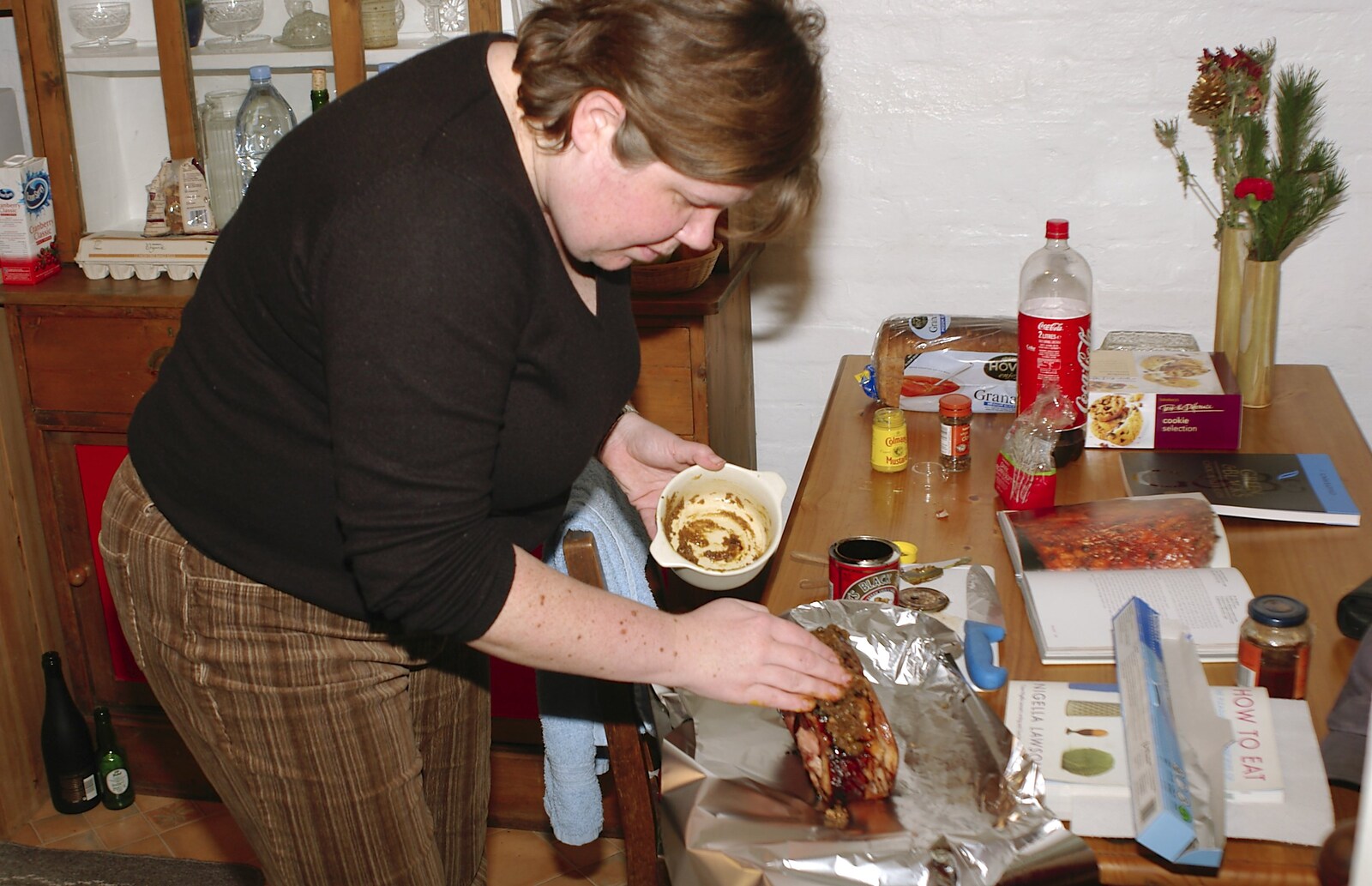 Sis applies sugar and mustard to the ham from A Day with Sis, Matt and the Old Man, Saxmundham, Suffolk - 28th December 2004
