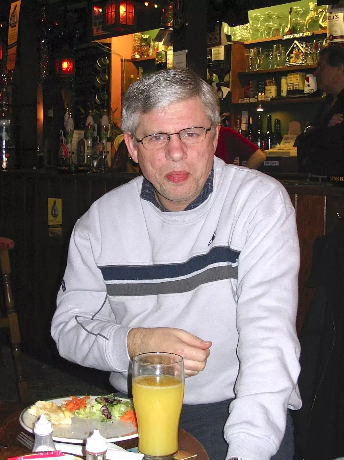 Steve-O with a pint of orange juice, from Sausages at the Swan Inn, and Revs Gets Decorated, Diss and Brome - 7th January 2005