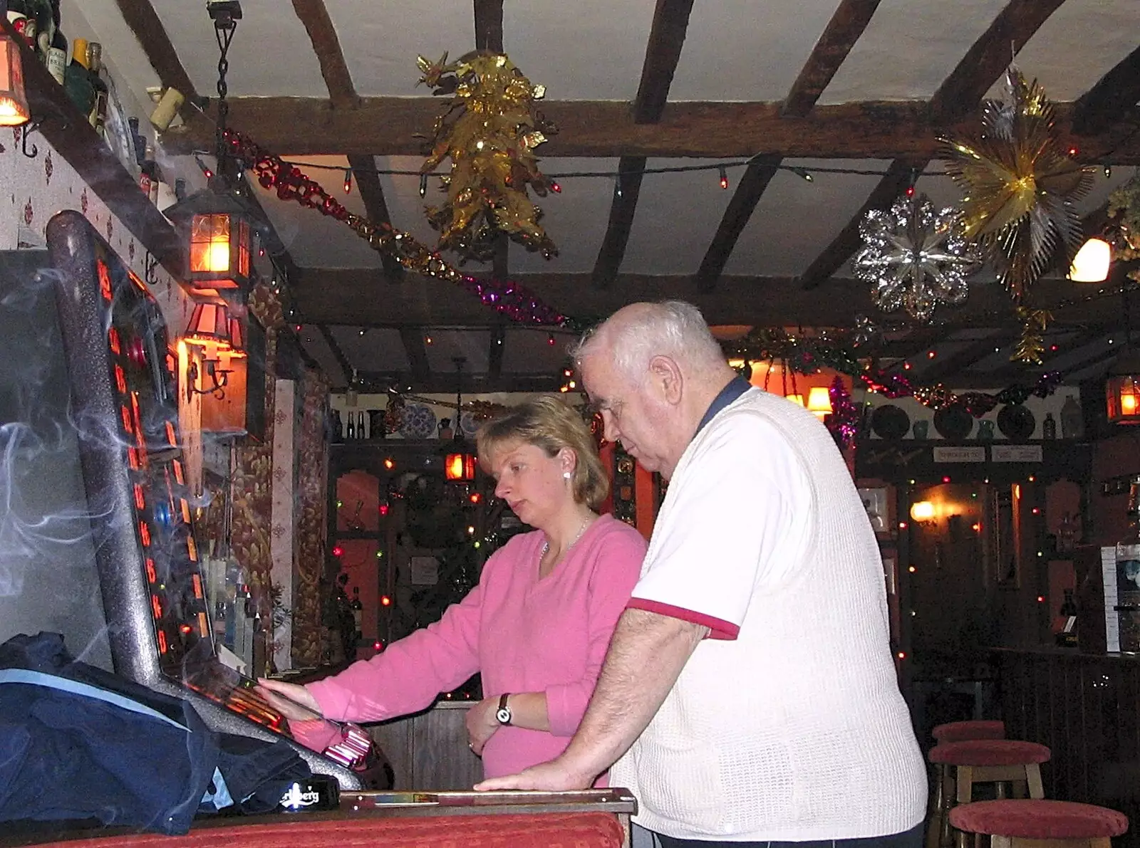 Theresa and Kenny do the fruit machine , from Sausages at the Swan Inn, and Revs Gets Decorated, Diss and Brome - 7th January 2005