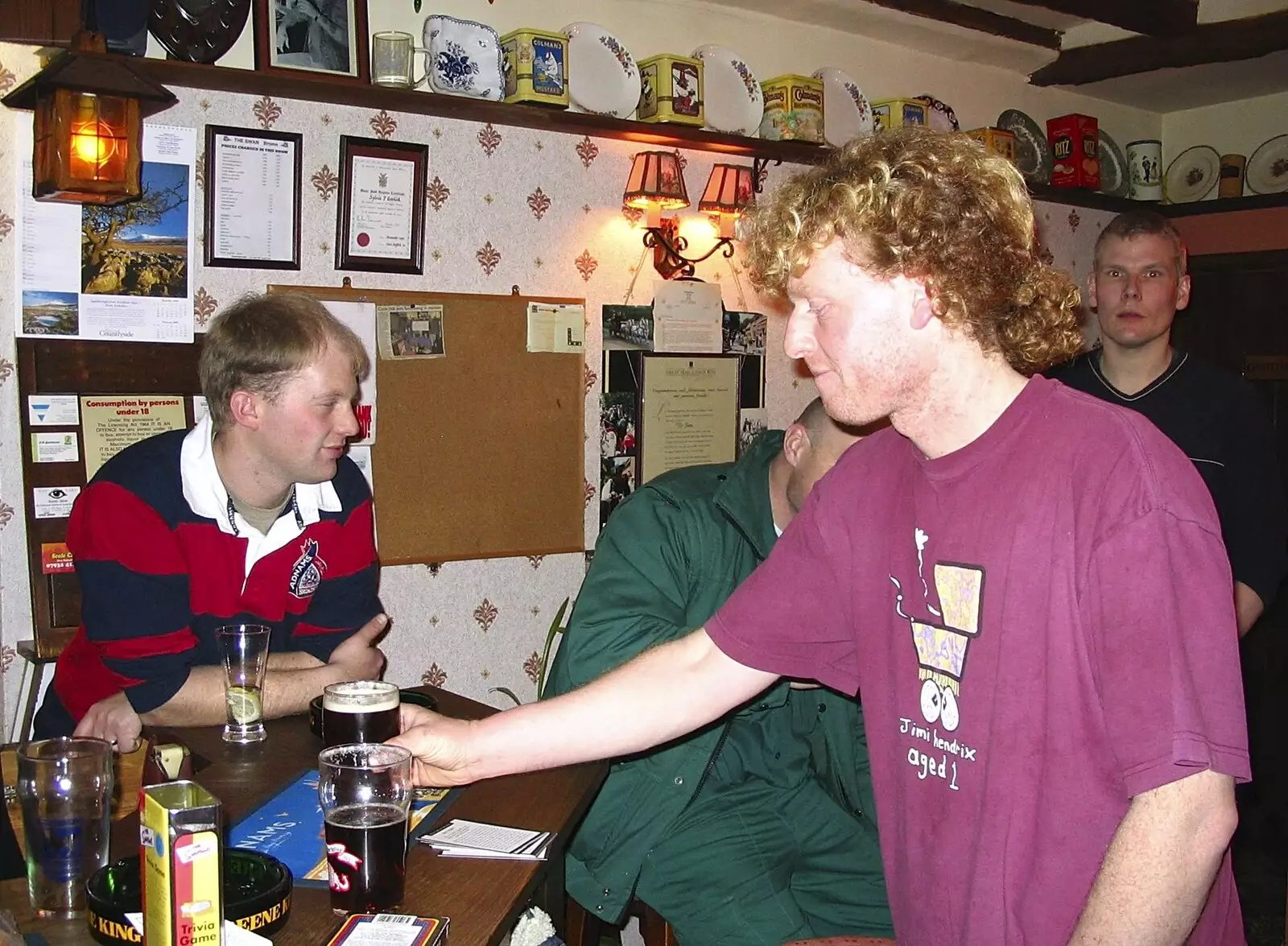 Wavy reaches for his pint, from Sausages at the Swan Inn, and Revs Gets Decorated, Diss and Brome - 7th January 2005