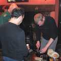 Bill chops sausages up, Sausages at the Swan Inn, and Revs Gets Decorated, Diss and Brome - 7th January 2005