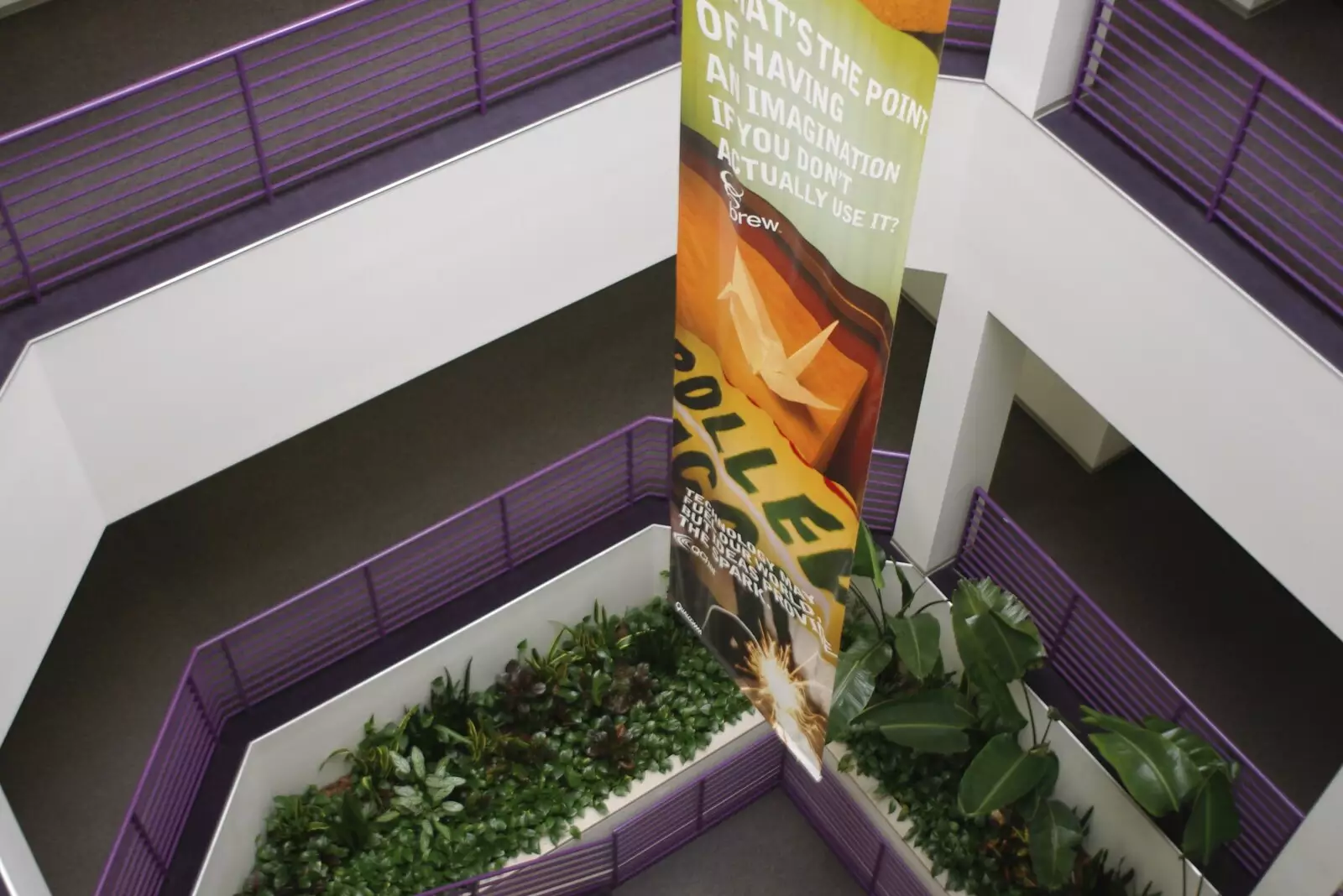 A banner dangles in an atrium, from A Trip to San Diego, California, USA - 11th January 2005