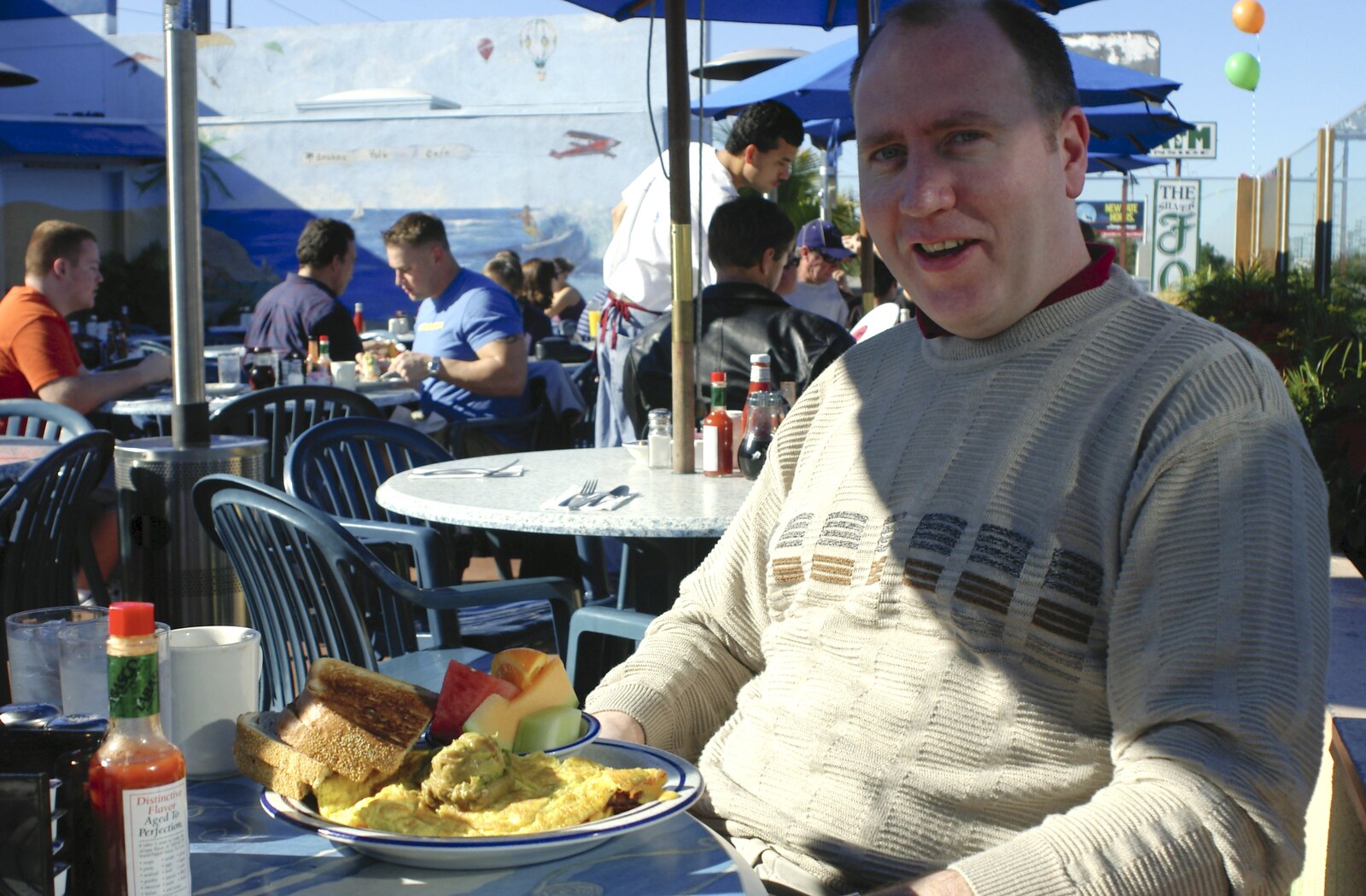 Russell and his pile of food from A Trip to San Diego, California, USA - 11th January 2005