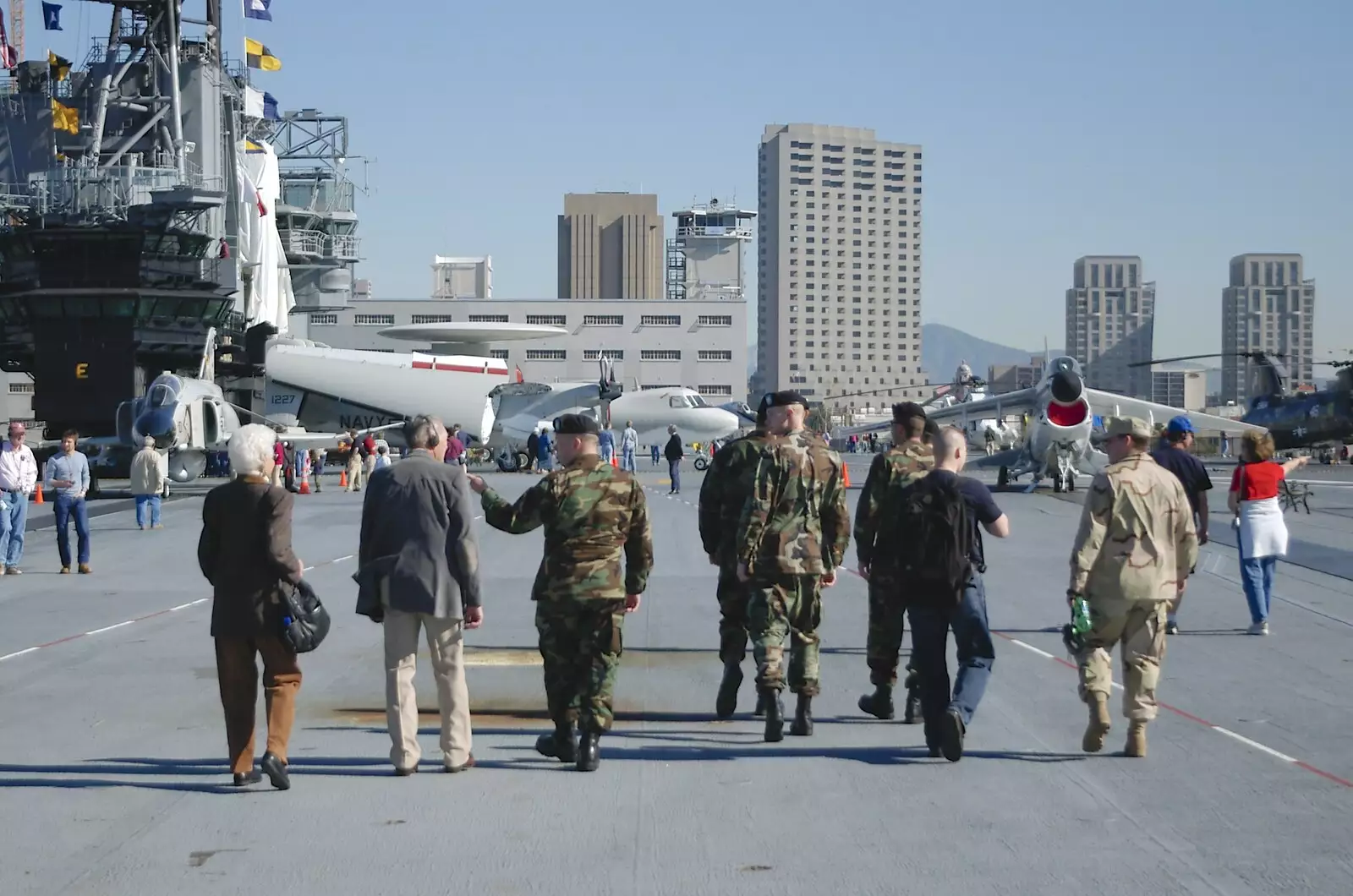 A group of Marines tell Midway service stories, from A Trip to San Diego, California, USA - 11th January 2005