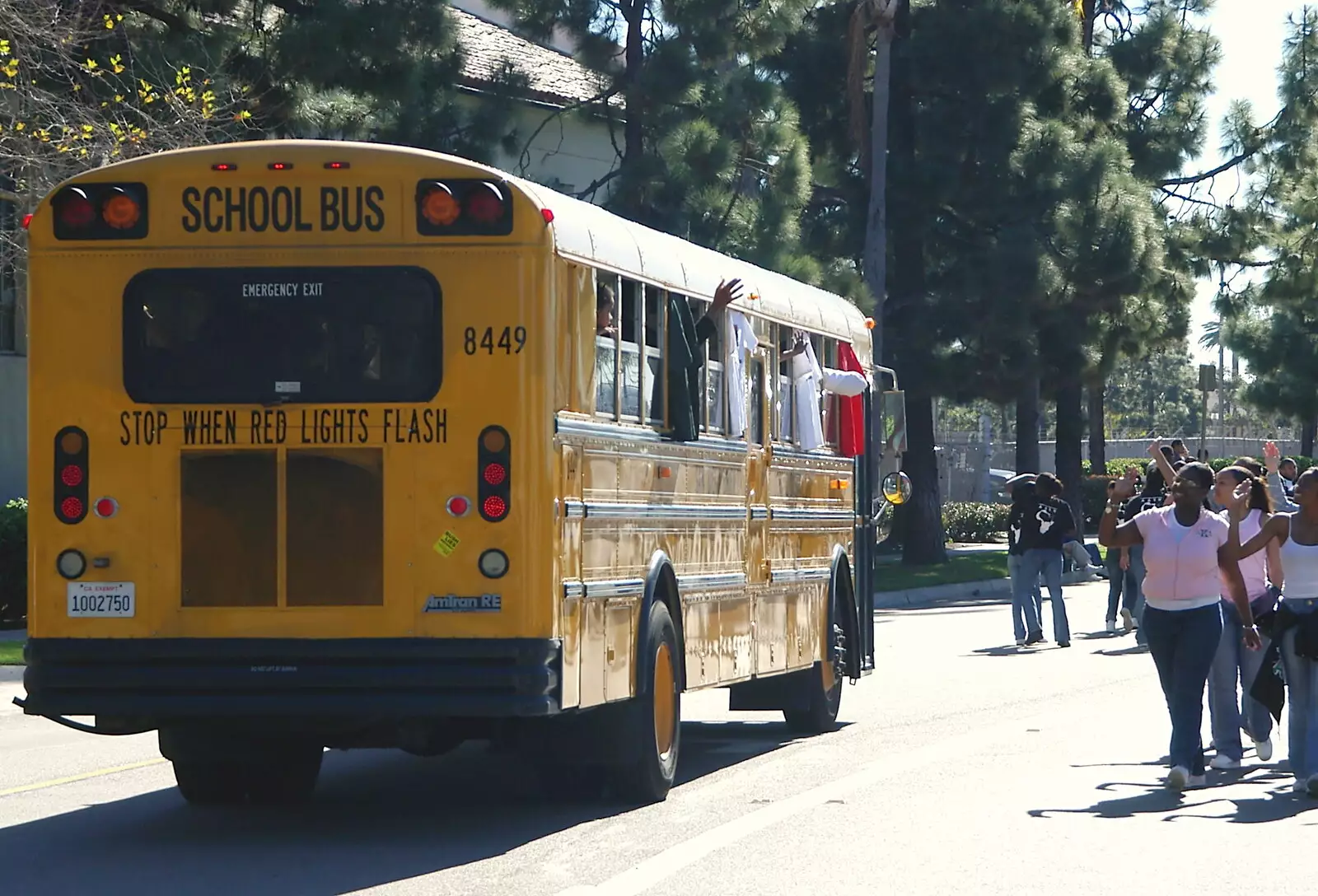 A school bus trundles past, from Martin Luther King Day and Gomez at the Belly Up, San Diego, California, US - 15th January 2005