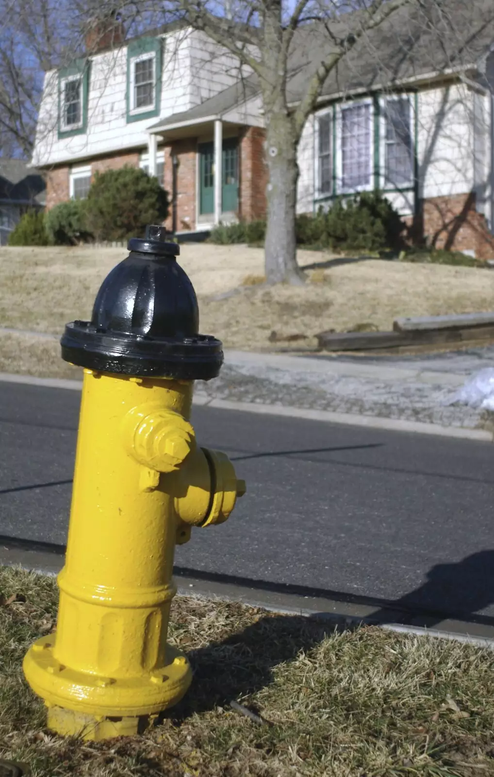 A yellow fire hydrant, up Metcalf Avenue, from A Visit to Sprint, Overland Park, Kansas City, Missouri, US - 16th January 2005