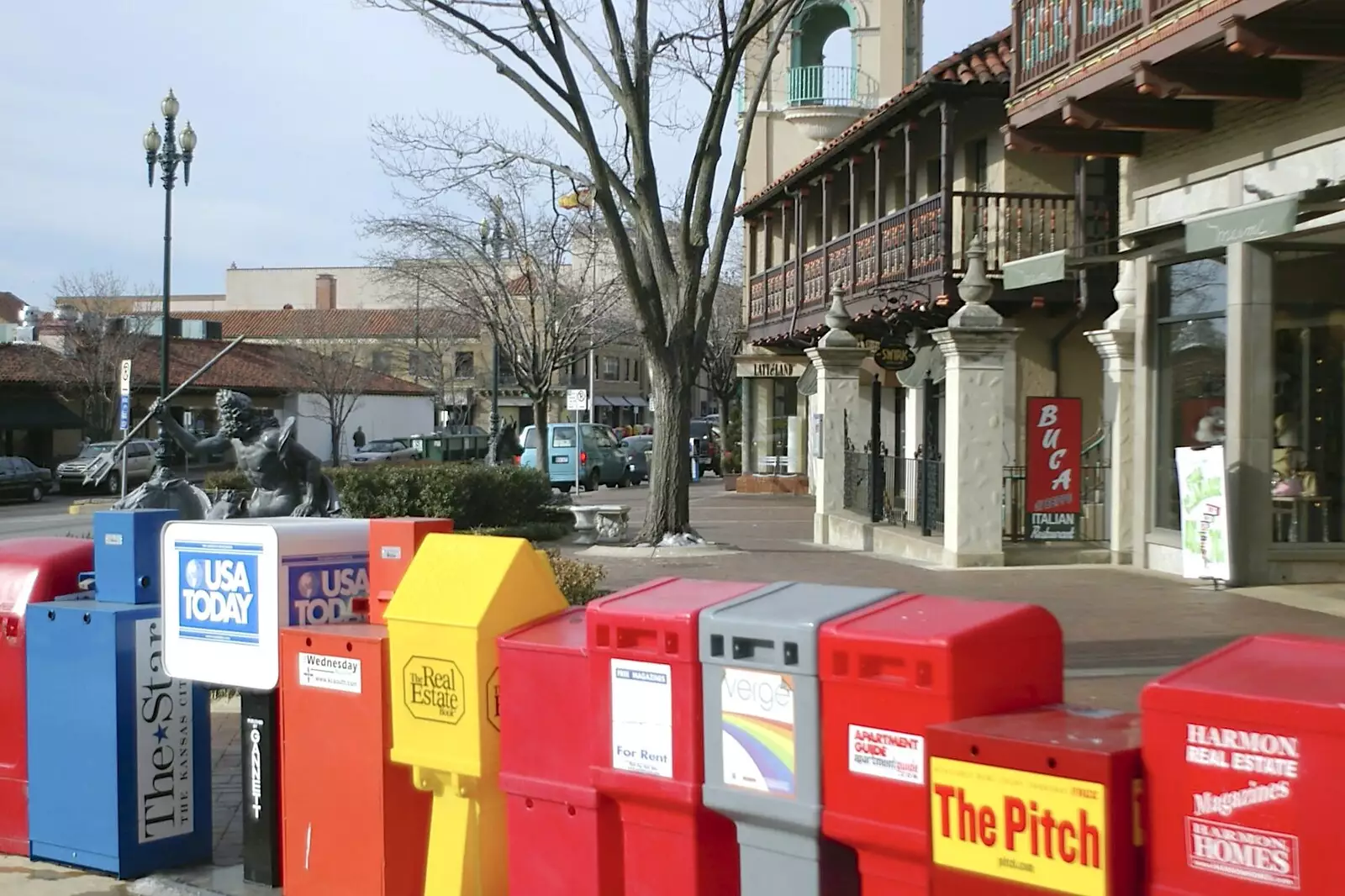 A row of news boxes, from A Visit to Sprint, Overland Park, Kansas City, Missouri, US - 16th January 2005