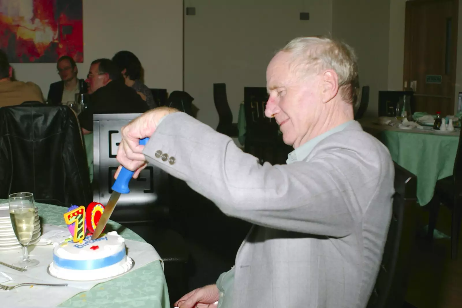 The Old Chap cuts his cake, from The Old Man's 70th Birthday, Pontefract, West Yorkshire - 29th January 2005