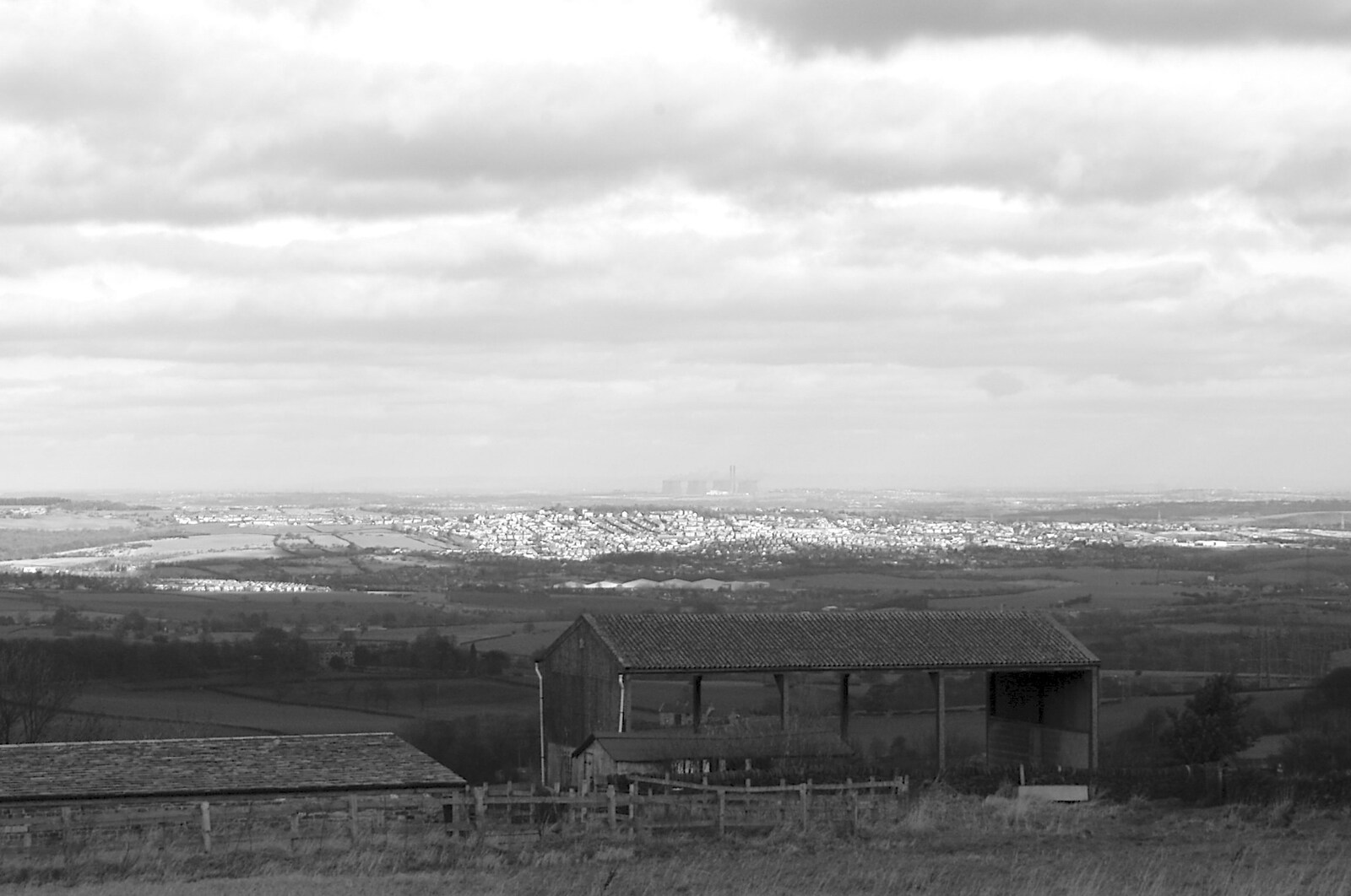 Ferrybridge power station is visible in the distance from The Old Man's 70th Birthday, Pontefract, West Yorkshire - 29th January 2005