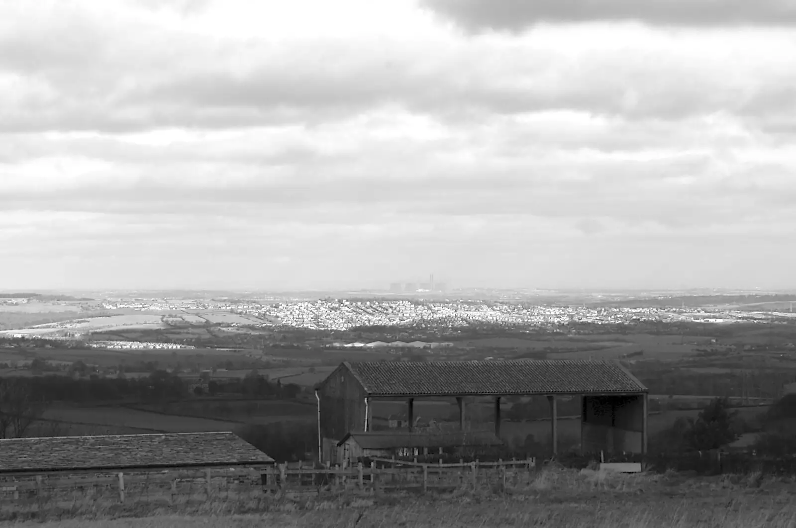 Ferrybridge power station is visible in the distance, from The Old Man's 70th Birthday, Pontefract, West Yorkshire - 29th January 2005