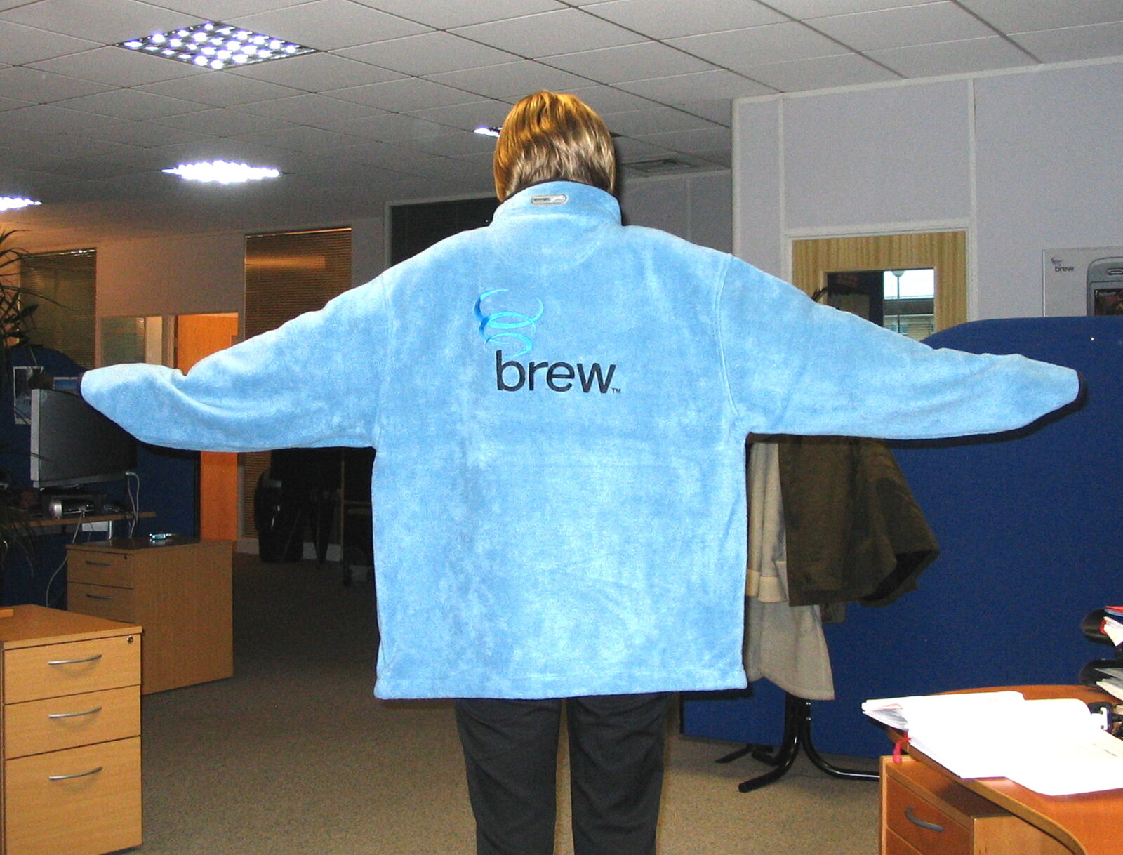 Lucy models a 'BREW' fleece from A Swan Car Crash and the End of Trigenix, Brome and Cambridge - 31st January 2005