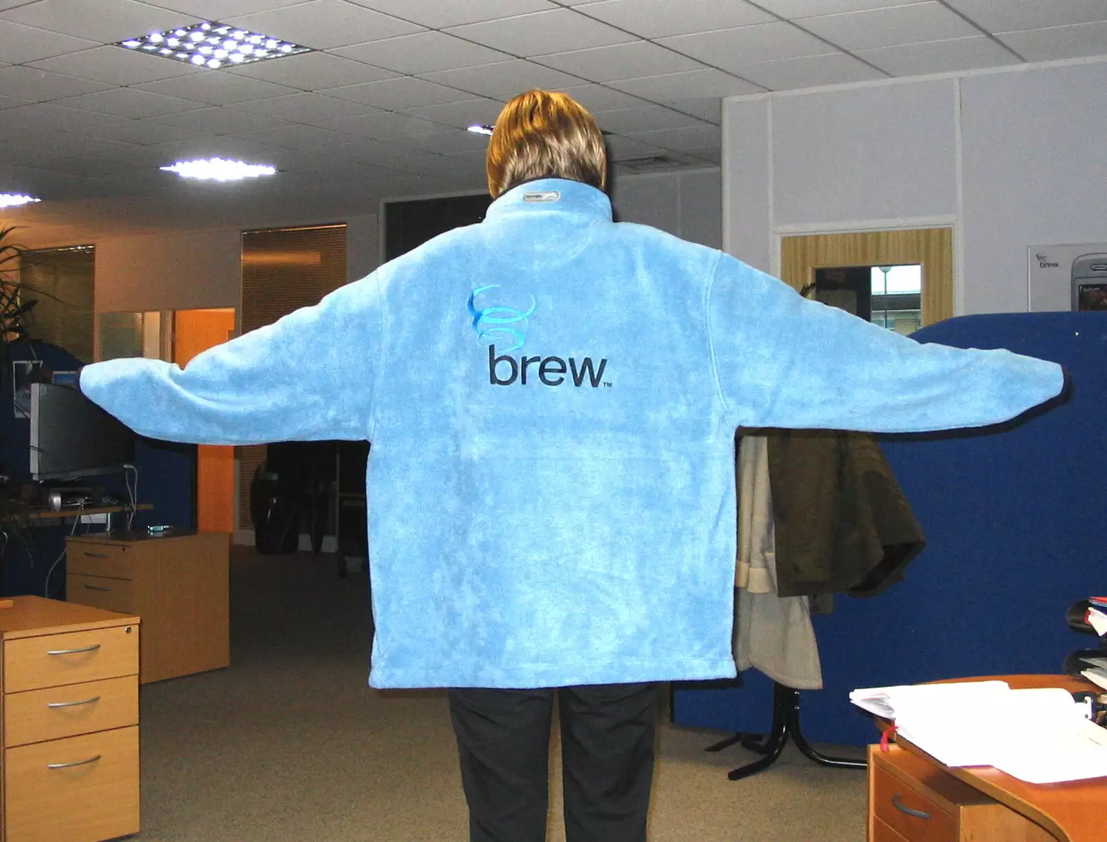 Lucy models a 'BREW' fleece, from A Swan Car Crash and the End of Trigenix, Brome and Cambridge - 31st January 2005