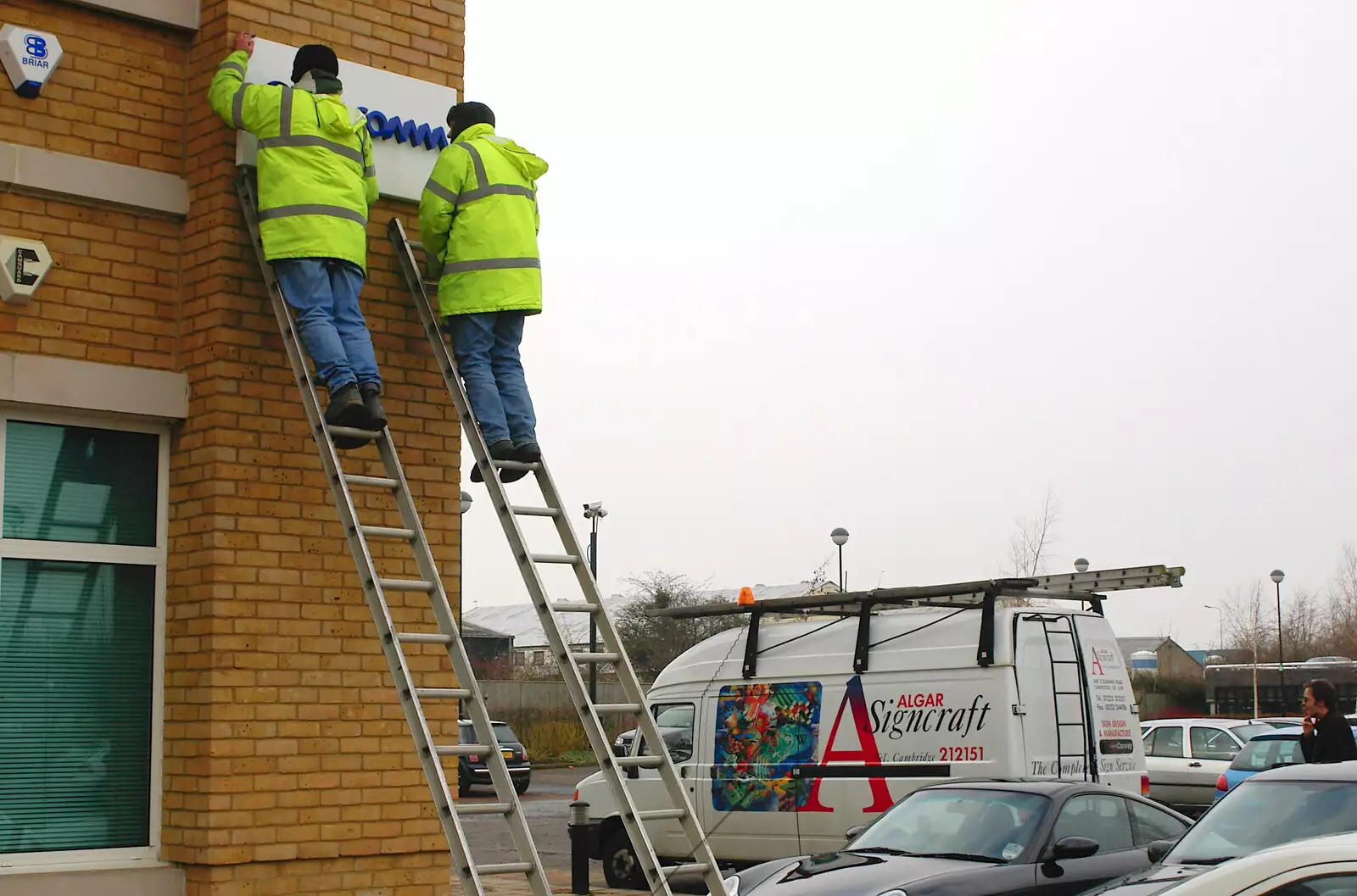 The new sign is installed, from Wendy Leaves "The Lab" and a Snow Day, Cambridge and Brome - 25th February 2005