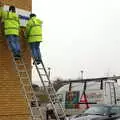 The new sign is installed, Wendy Leaves "The Lab" and a Snow Day, Cambridge and Brome - 25th February 2005