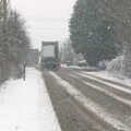 A heavy tractor unit negotiates the snow, Wendy Leaves "The Lab" and a Snow Day, Cambridge and Brome - 25th February 2005