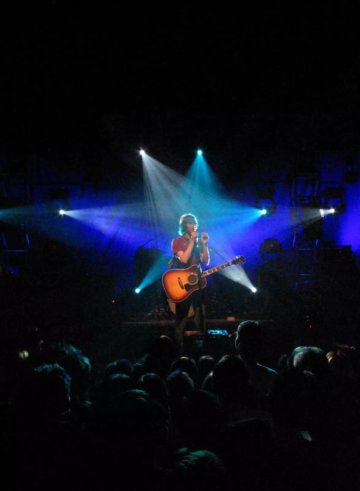 Joel Potts, surrounded by lights, from Athlete and Doves at the UEA, Earlham Road, Norwich, Norfolk - 11th March 2005