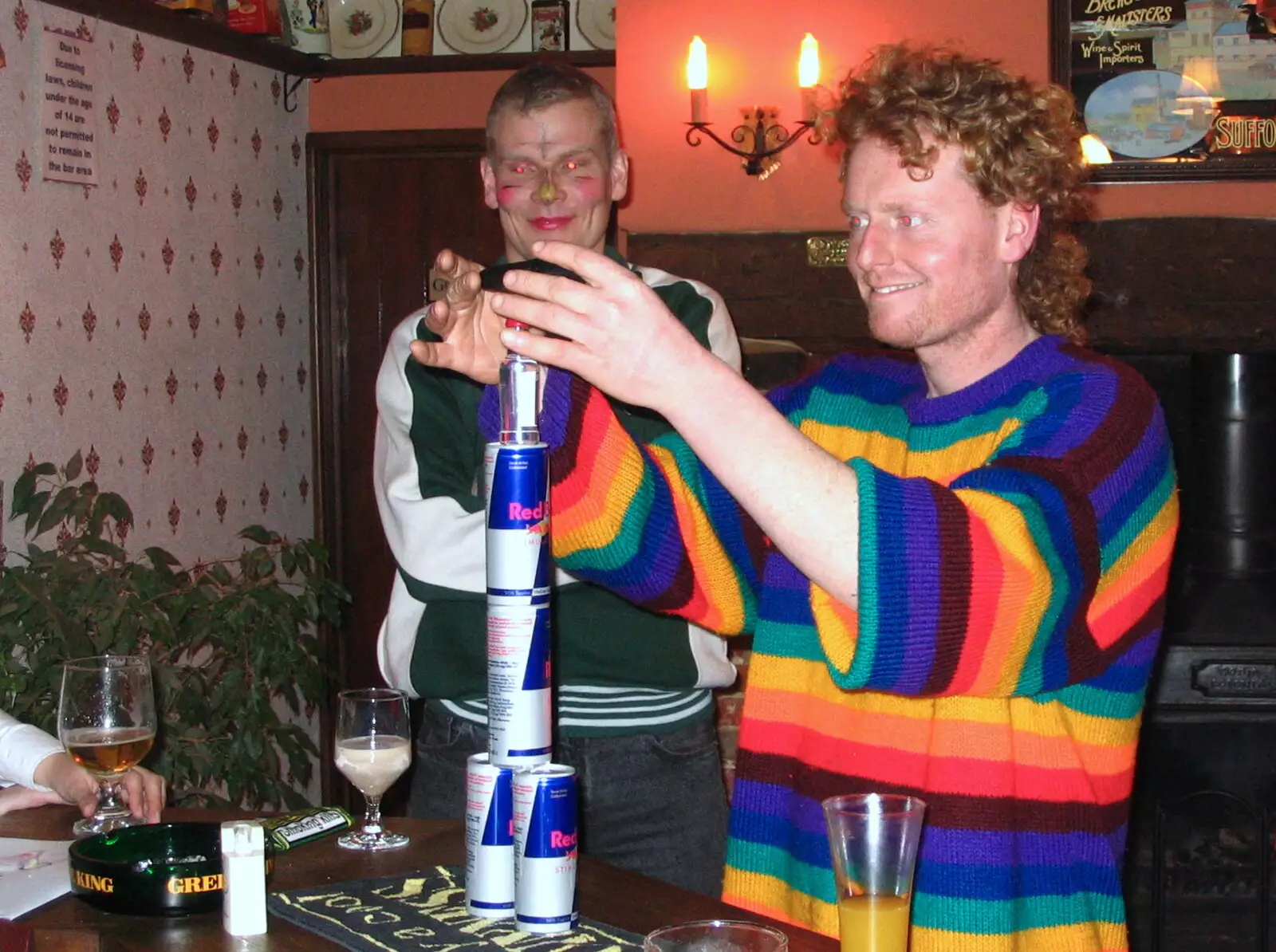 At the Swan, Wavy builds a Red Bull tower, from Athlete and Doves at the UEA, Earlham Road, Norwich, Norfolk - 11th March 2005