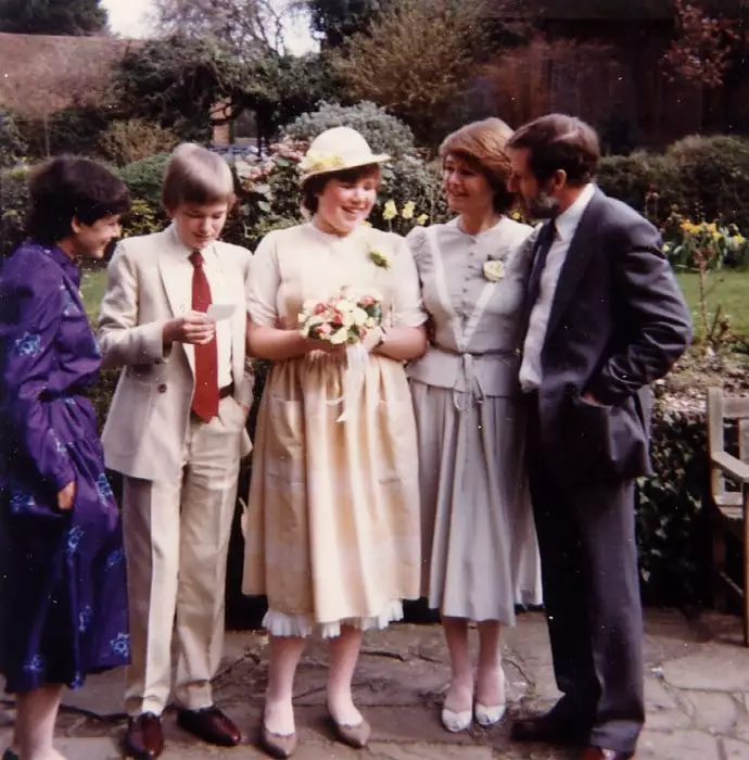 Nosher in a 'Beau Brummel' suit at Mother's wedding, Beaulieu, from Nosher's Family History - 1980-1985