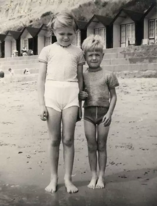 Janet and Neil, at Bournemouth or Southbourne, circa 1955, from Nosher's Family History - 1880-1955