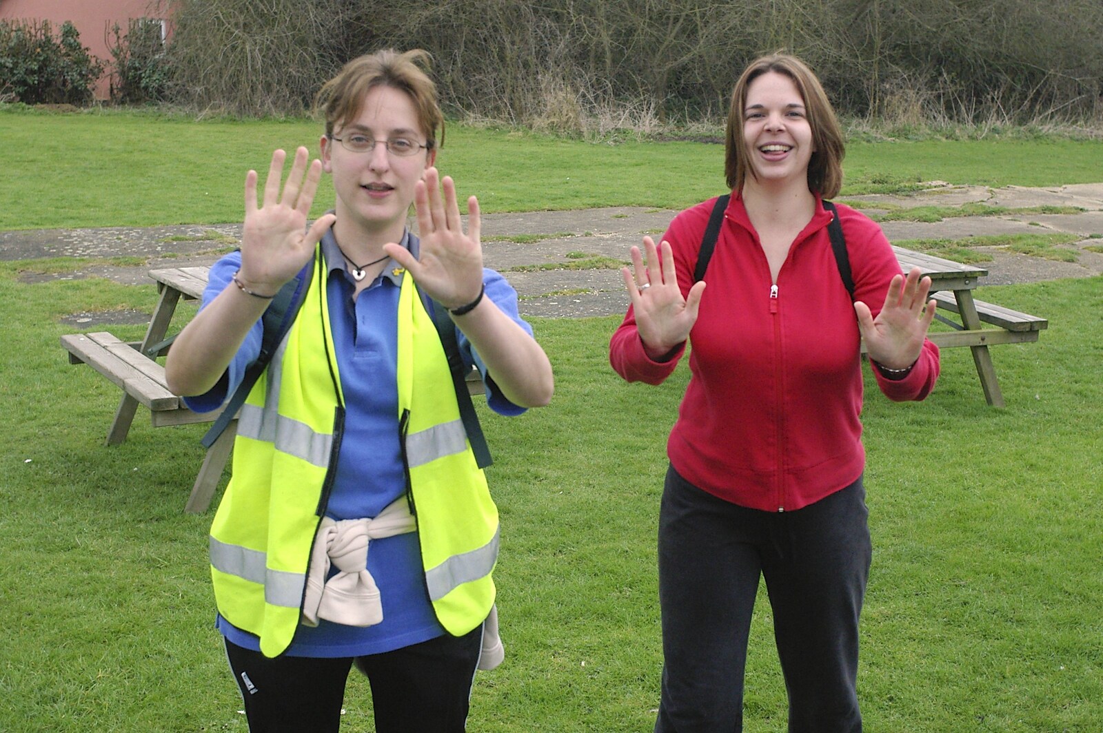 Suey and Jen show their hands from The BSCC Easter Bike Ride, Framlingham, Suffolk - 26th March 2005