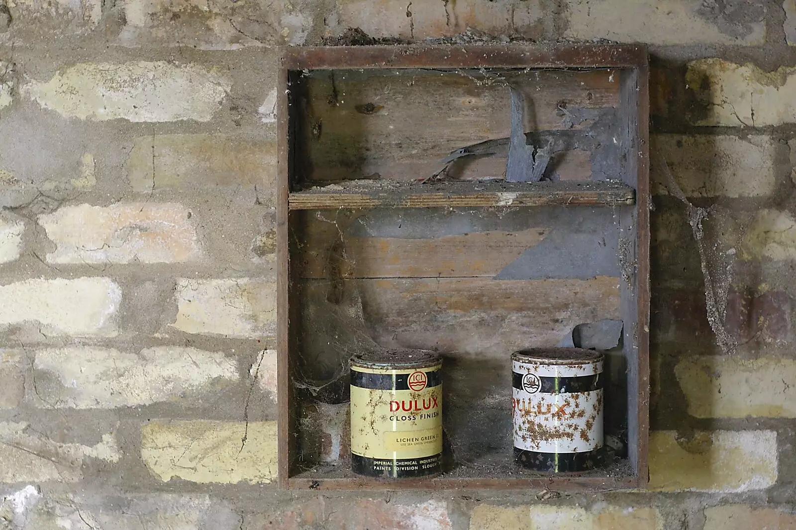 Two folorn old tins of ICI Dulux paint, from An Elegy for a Shed, Hopton, Suffolk - 28th March 2005