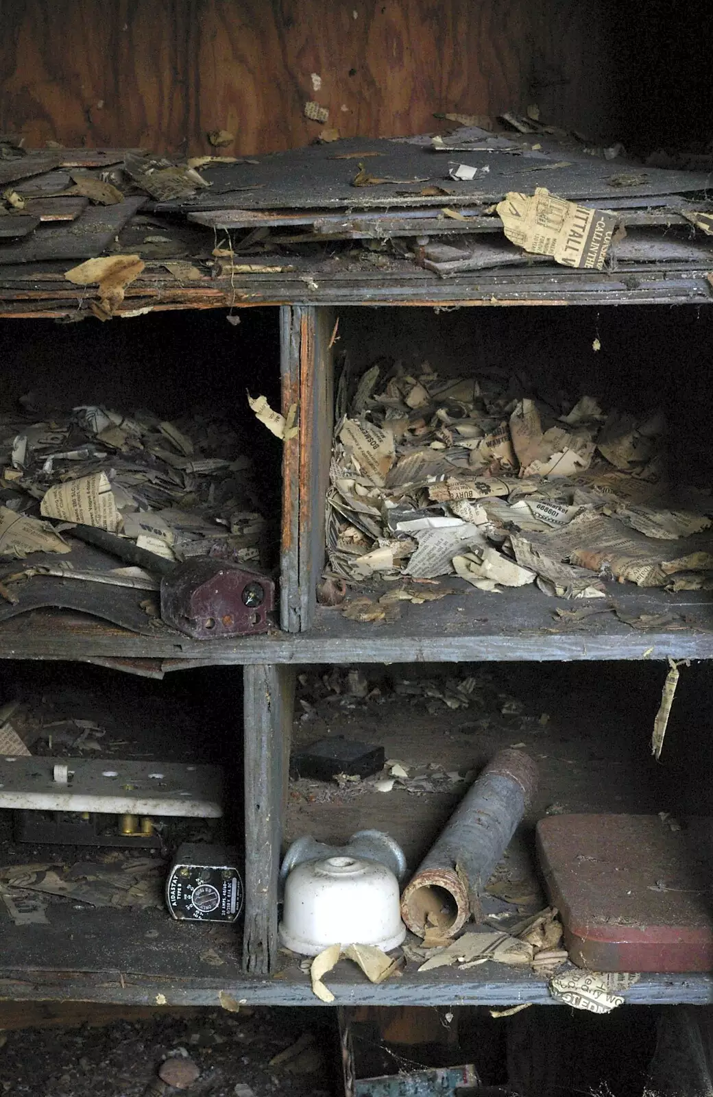 Shelves full of rotting paper, from An Elegy for a Shed, Hopton, Suffolk - 28th March 2005