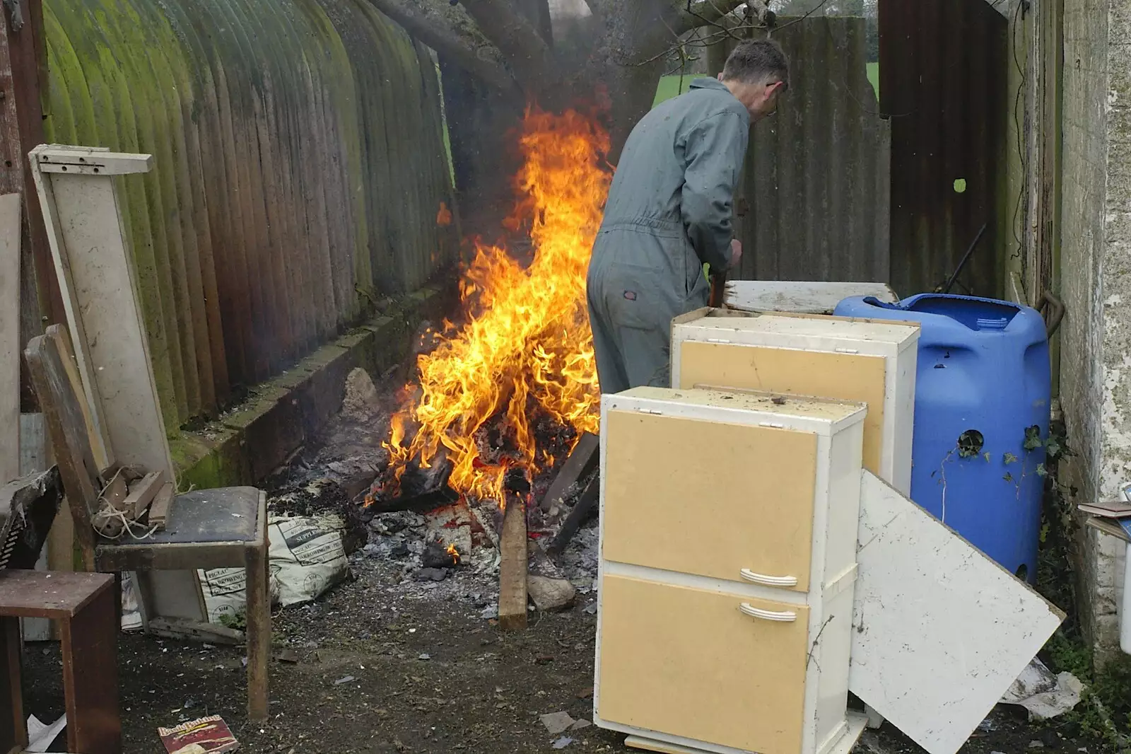 Uncle Mick burns up some stuff, from An Elegy for a Shed, Hopton, Suffolk - 28th March 2005