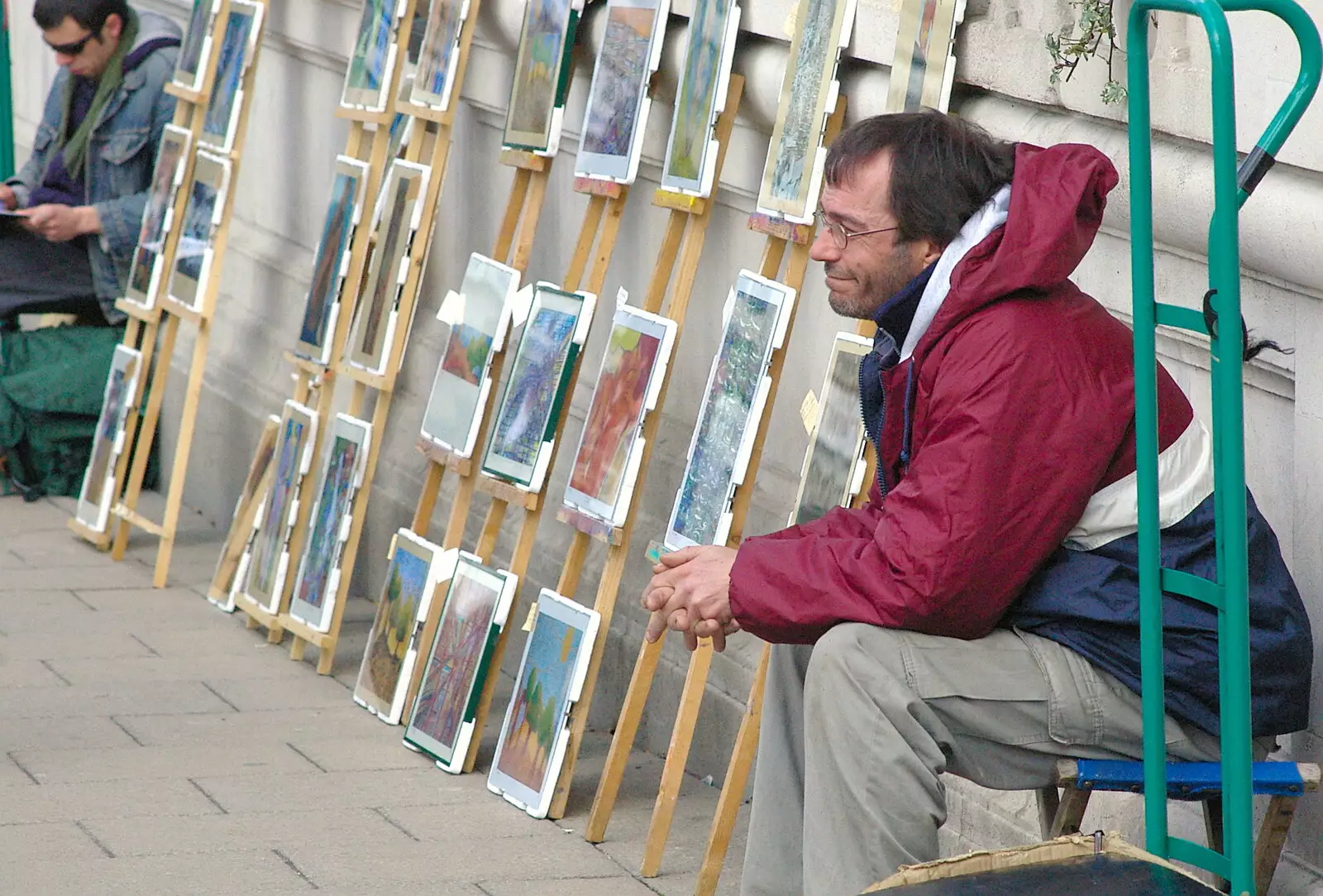 Outside Lloyds Bank, a painter waits for a sale, from Norwich Market, the BSCC at Occold, and Diss Publishing - 10th April 2005