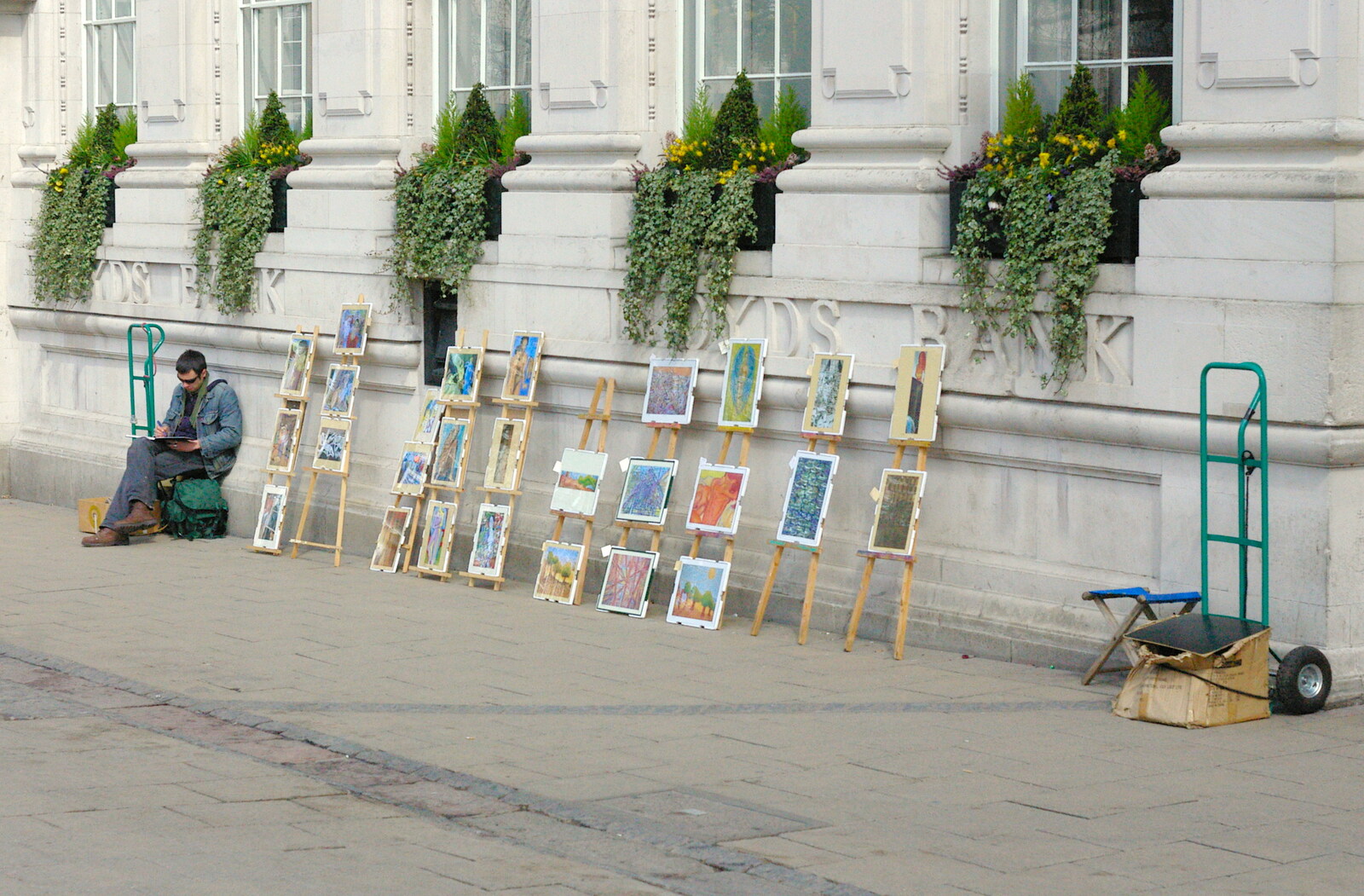 Paintings for sale outside lloyds from Norwich Market, the BSCC at Occold, and Diss Publishing - 10th April 2005