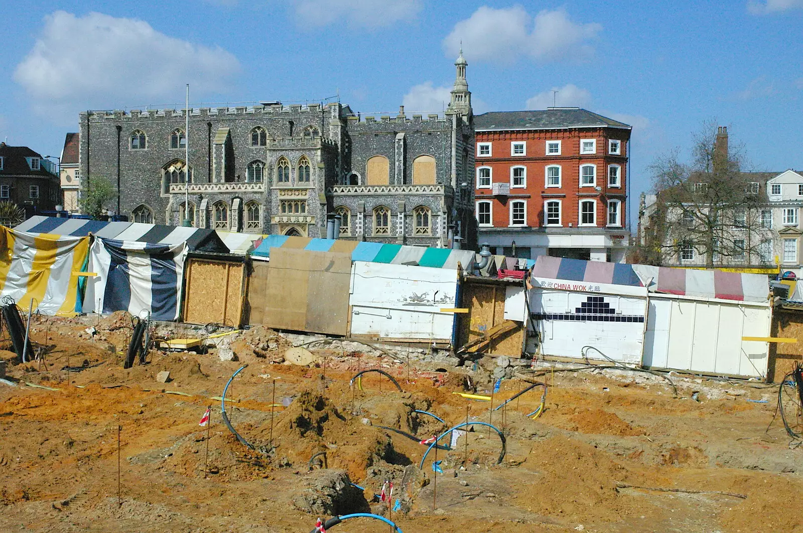 The missing market, looking towards Guildhall, from Norwich Market, the BSCC at Occold, and Diss Publishing - 10th April 2005