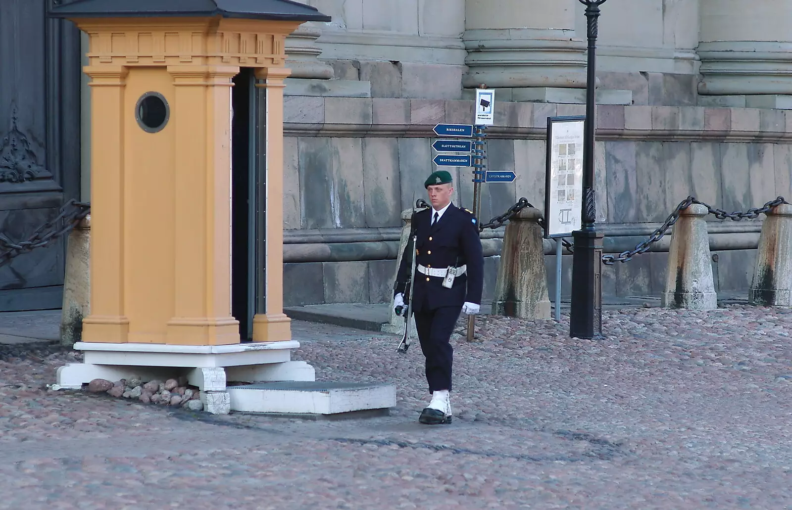A guard patrols outside the Royal Palace, from A Postcard From Stockholm: A Working Trip to Sweden - 24th April 2005