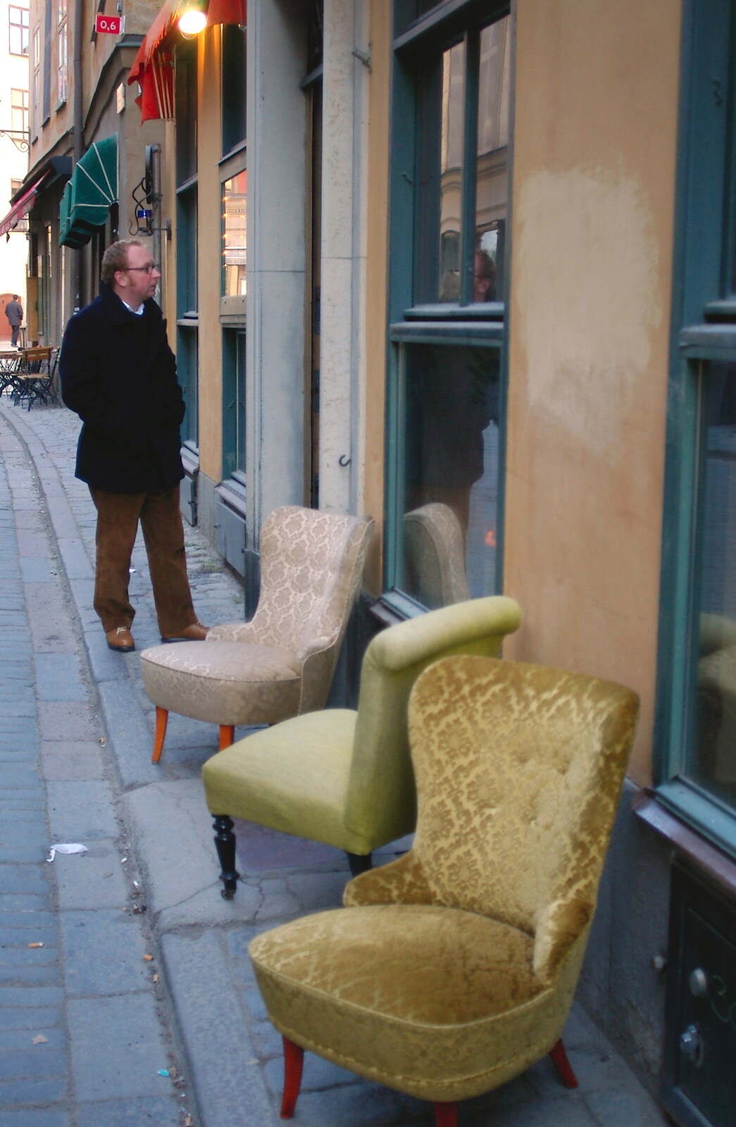 Armchairs in the street outside Café Bacci from A Postcard From Stockholm: A Working Trip to Sweden - 24th April 2005