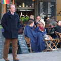 The locals huddle under blankets outside a café, A Postcard From Stockholm: A Working Trip to Sweden - 24th April 2005