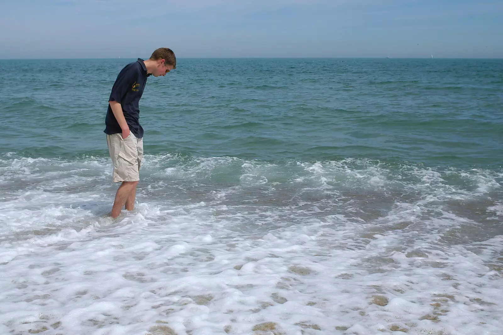 The Boy Phil tries the sea out, from A Trip to Barcelona, Catalunya, Spain - 29th April 2005